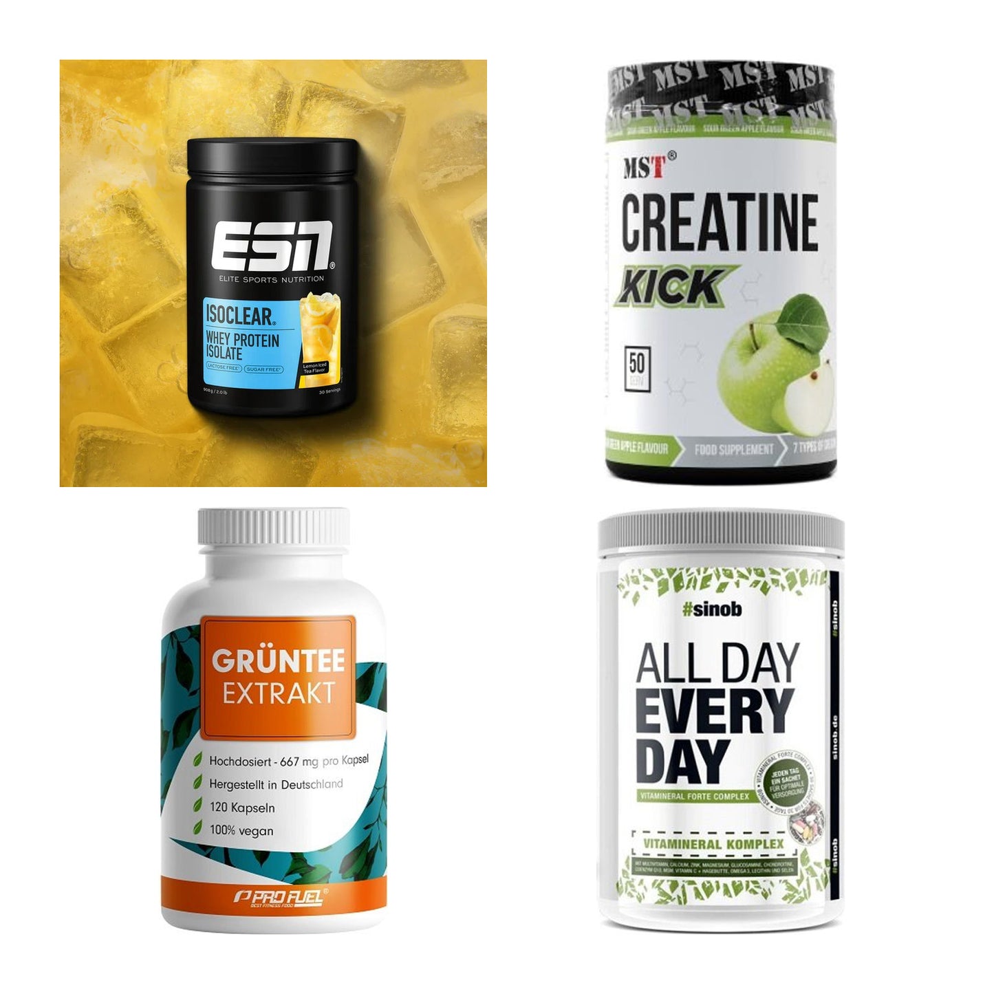 Wettkampfvorbereitung: ESN ISOCLEAR + MST Creatine + 2 weitere – alle enthaltenen Artikel