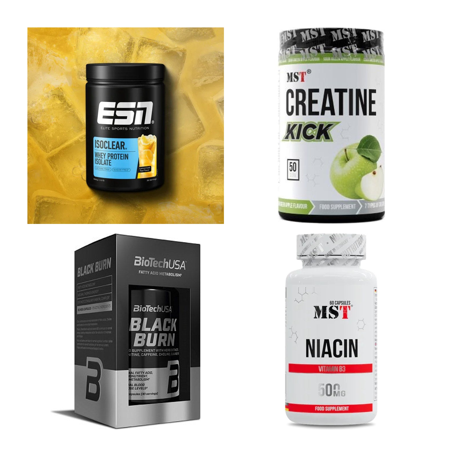 Wettkampfvorbereitung: ESN ISOCLEAR + MST Creatine + 2 weitere – alle enthaltenen Artikel
