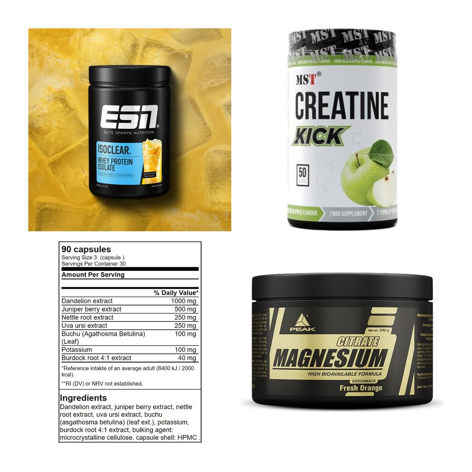 Wettkampfvorbereitung: ESN ISOCLEAR + MST Creatine + 2 weitere – alle enthaltenen Artikel