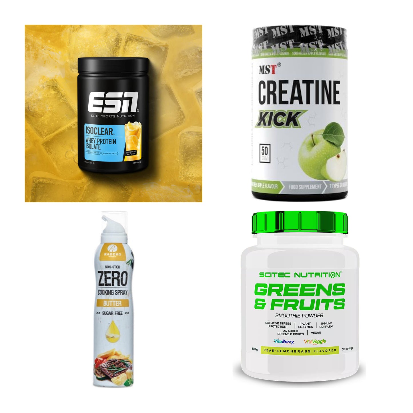 Wettkampfvorbereitung: ESN ISOCLEAR + MST Creatine + 2 weitere – alle enthaltenen Artikel