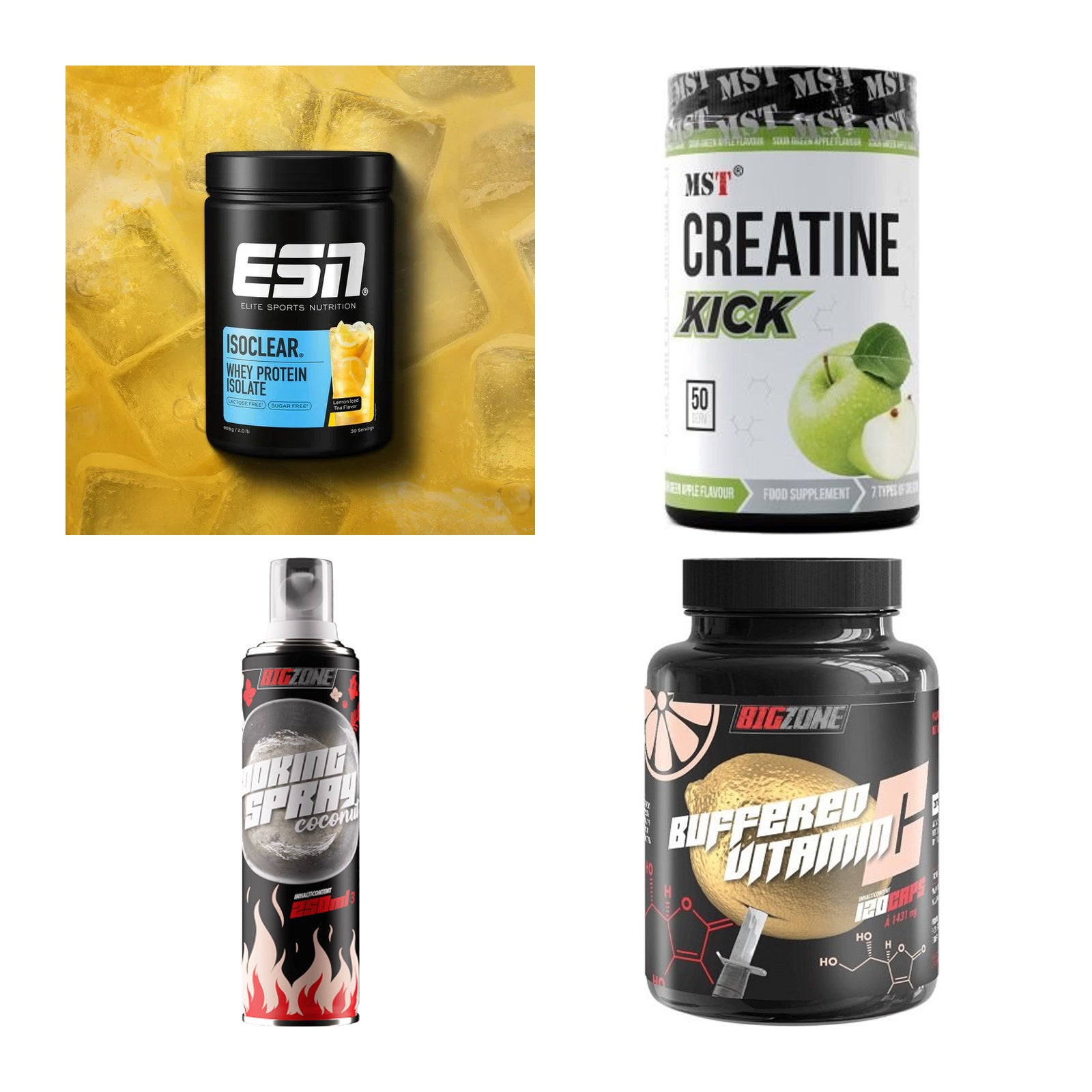 Wettkampfvorbereitung: ESN ISOCLEAR + MST Creatine + 2 weitere – alle enthaltenen Artikel