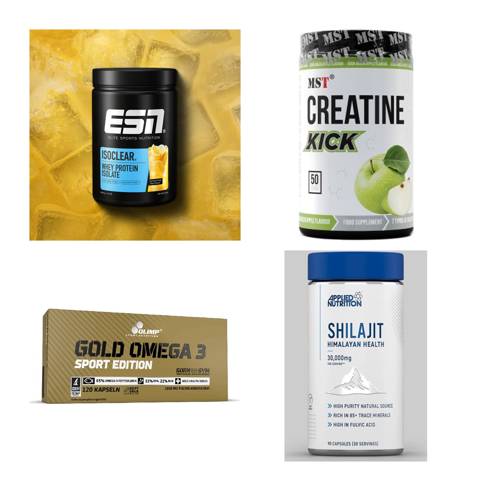 Wettkampfvorbereitung: ESN ISOCLEAR + MST Creatine + 2 weitere – alle enthaltenen Artikel