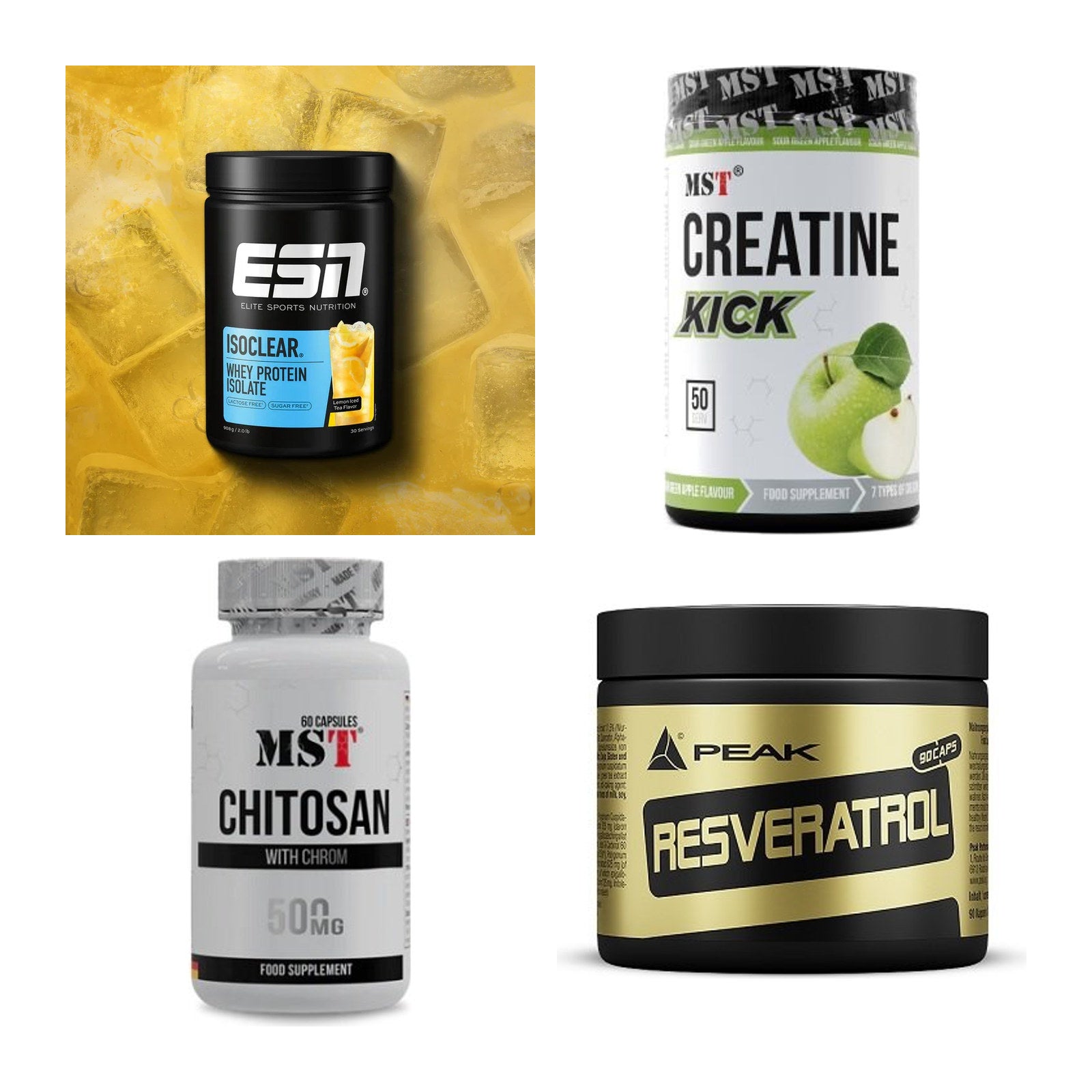 Wettkampfvorbereitung: ESN ISOCLEAR + MST Creatine + 2 weitere – alle enthaltenen Artikel