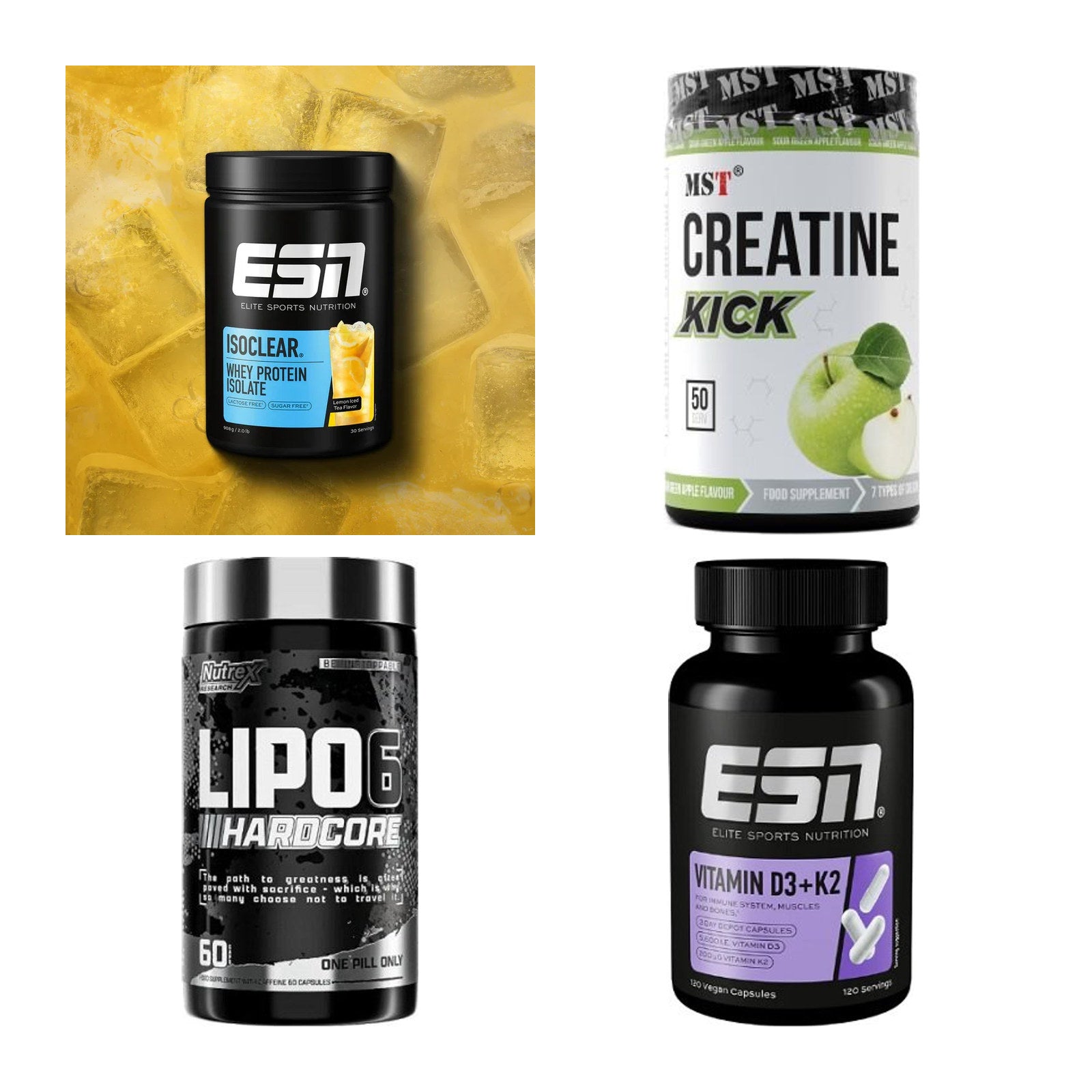 Wettkampfvorbereitung: ESN ISOCLEAR + MST Creatine + 2 weitere – alle enthaltenen Artikel