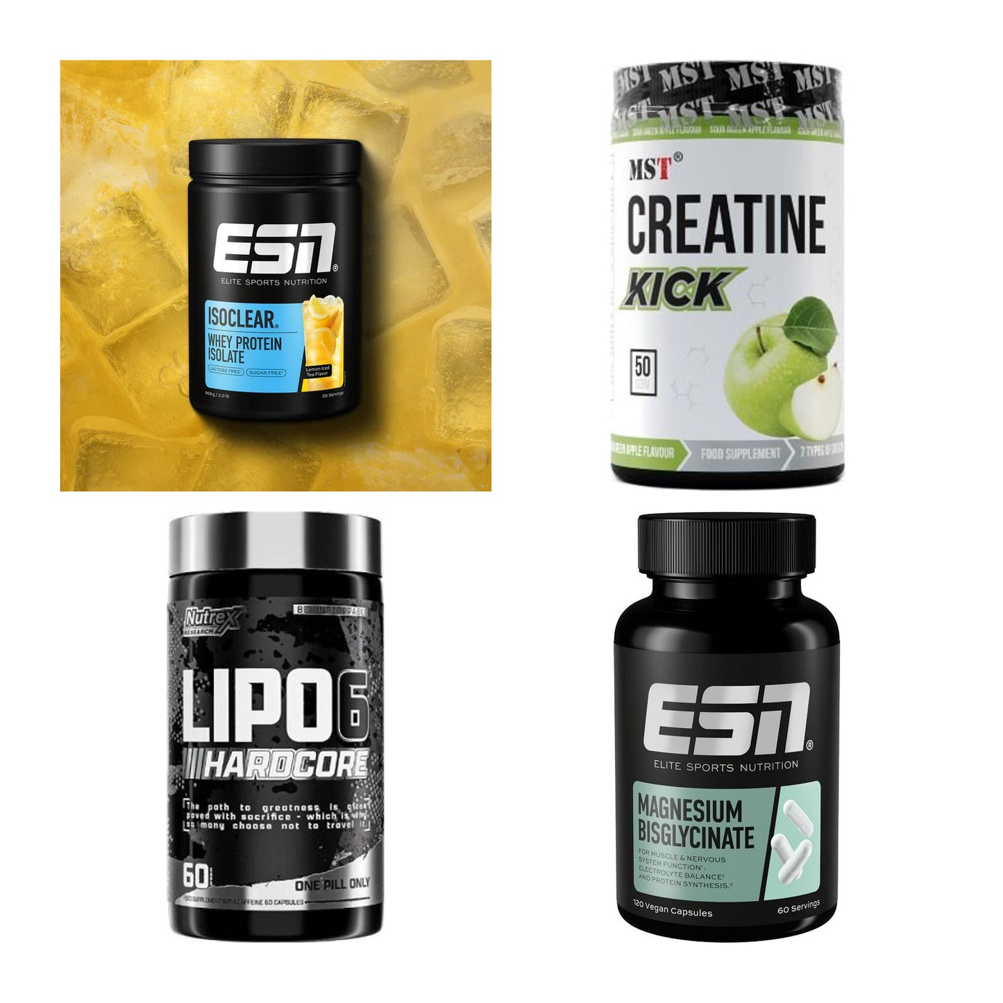 Wettkampfvorbereitung: ESN ISOCLEAR + MST Creatine + 2 weitere – alle enthaltenen Artikel