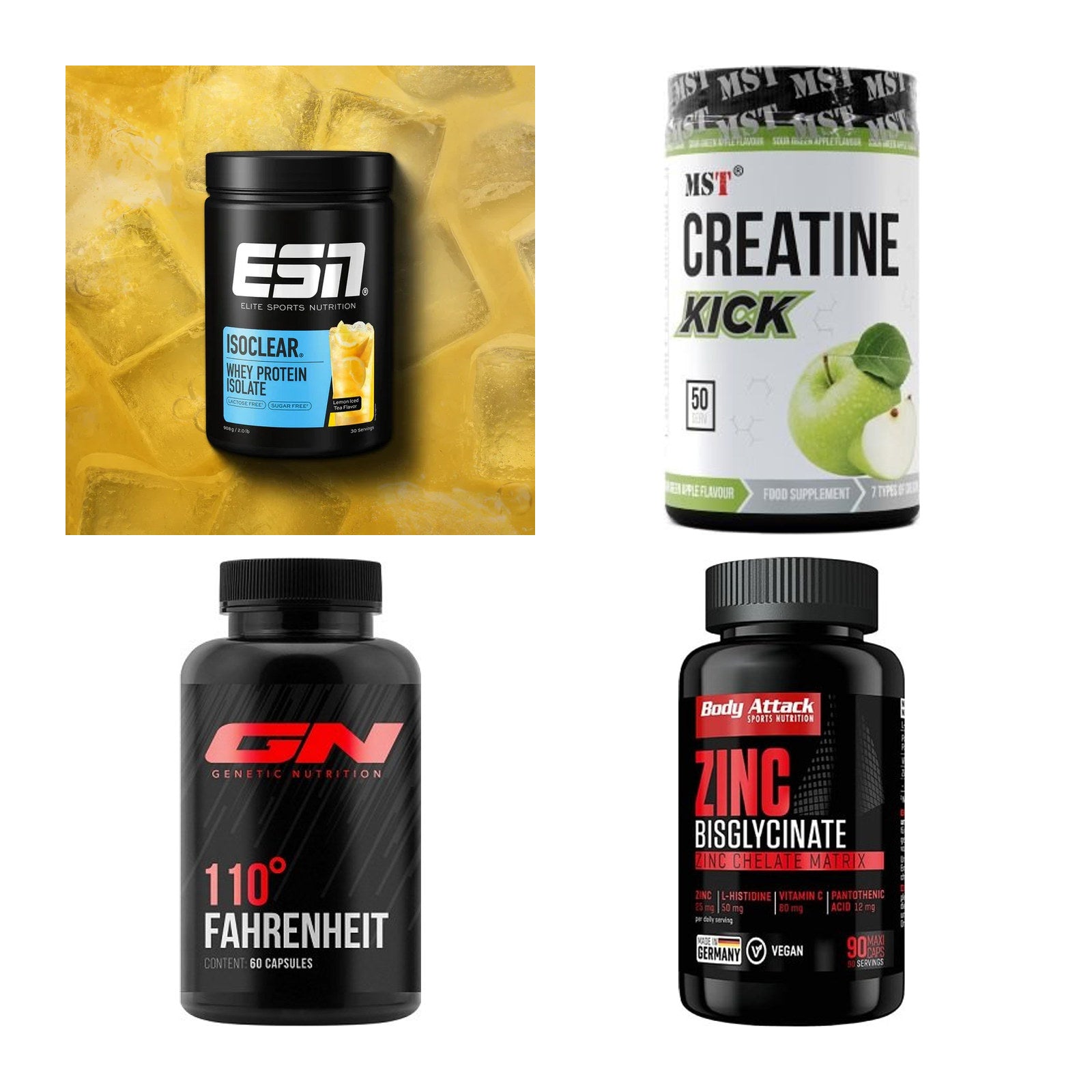 Wettkampfvorbereitung: ESN ISOCLEAR + MST Creatine + 2 weitere – alle enthaltenen Artikel