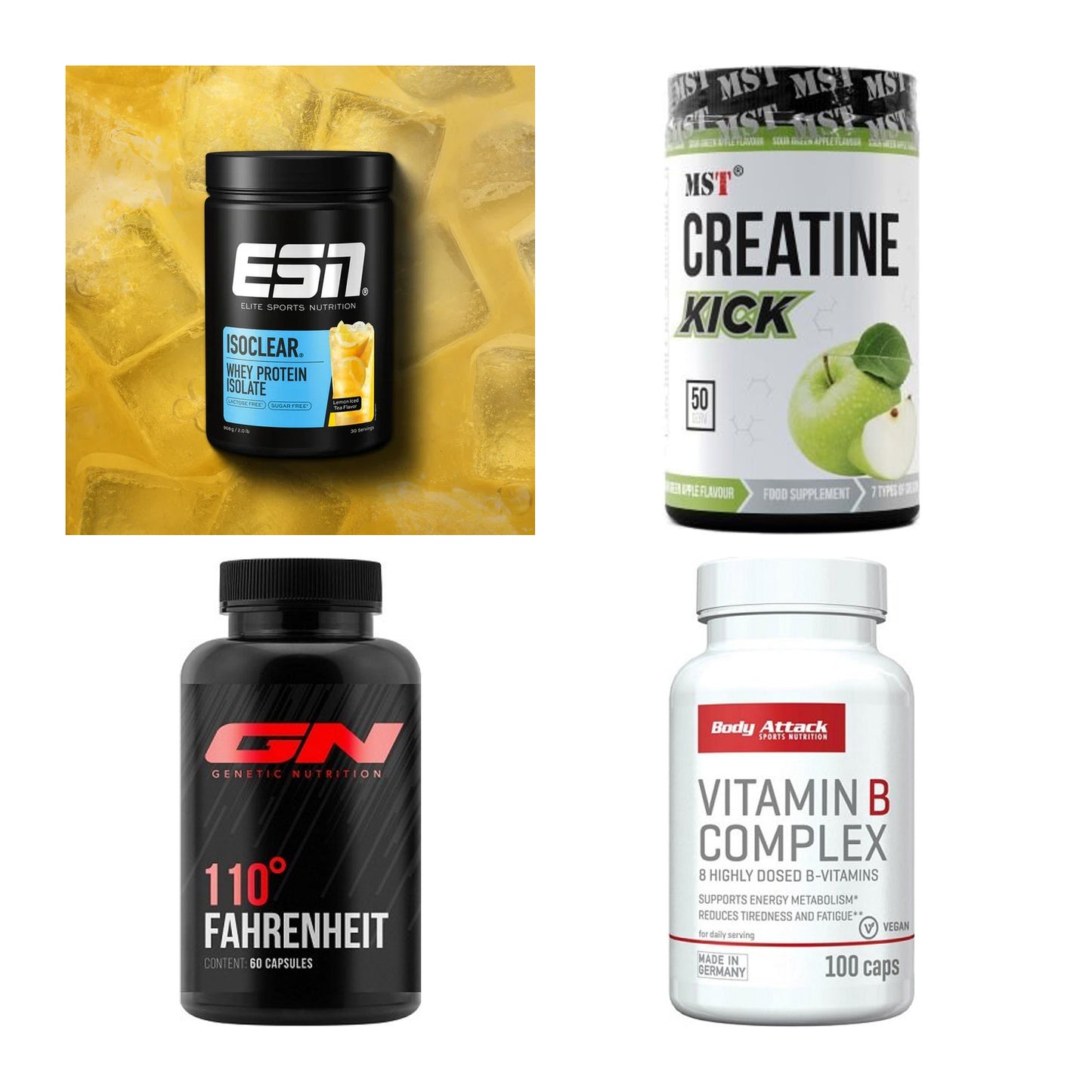 Wettkampfvorbereitung: ESN ISOCLEAR + MST Creatine + 2 weitere – alle enthaltenen Artikel