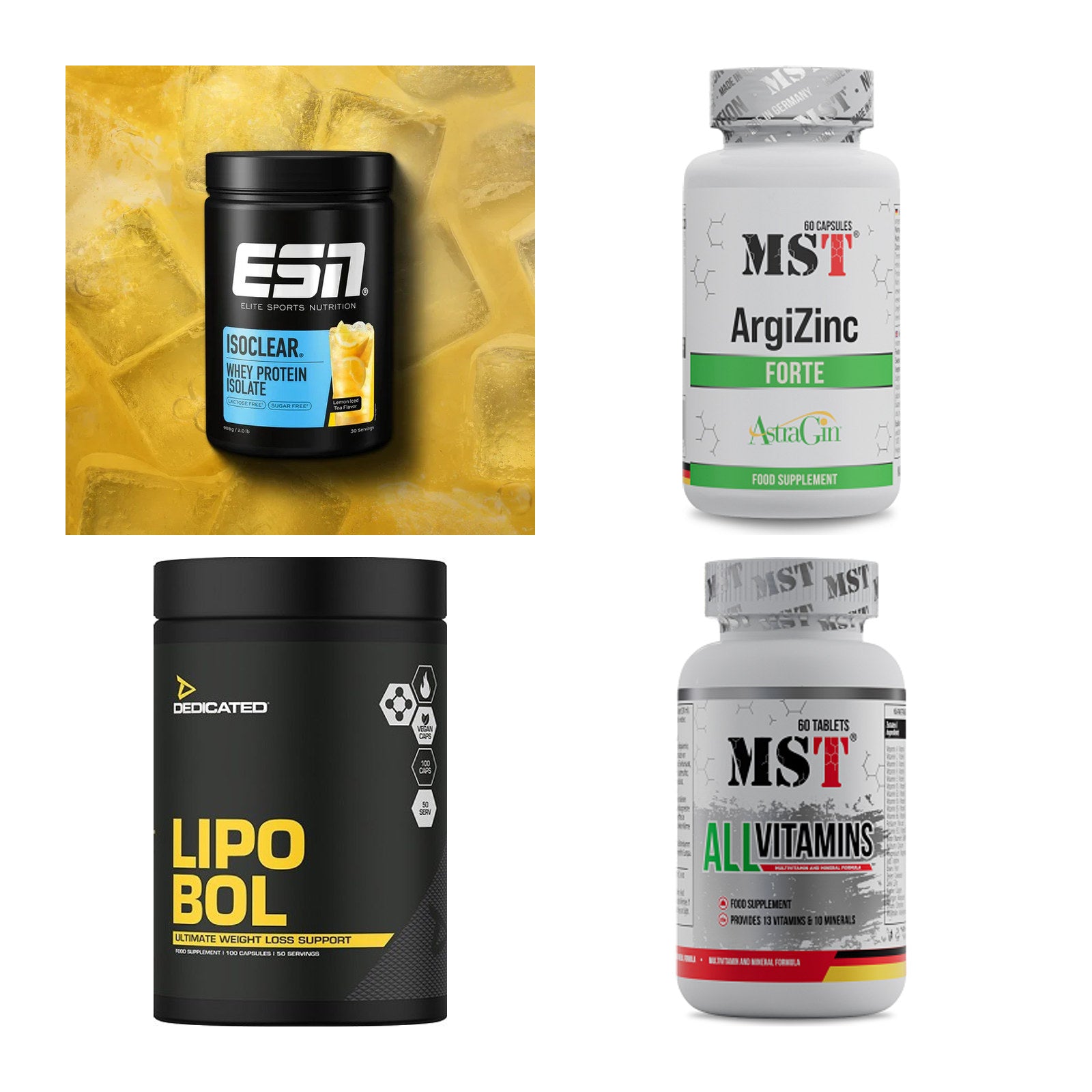Wettkampfvorbereitung: ESN ISOCLEAR + MST ArgiZinc + 2 weitere – alle enthaltenen Artikel
