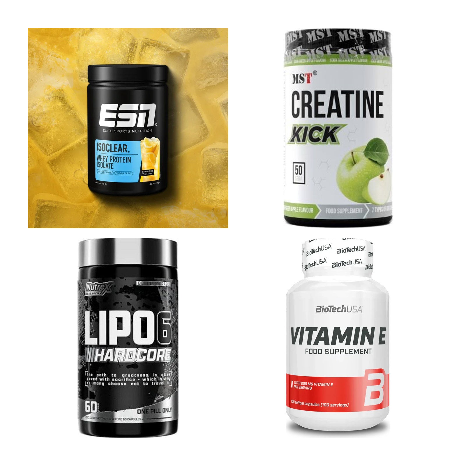 Wettkampfvorbereitung: ESN ISOCLEAR + MST Creatine + 2 weitere – alle enthaltenen Artikel