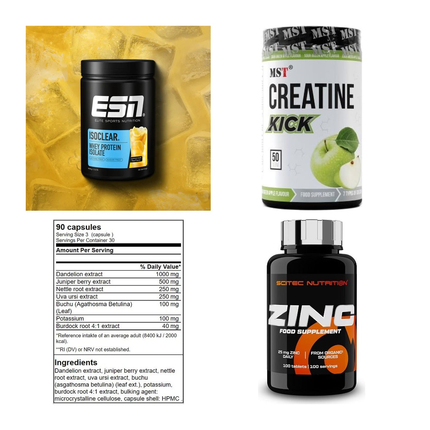 Wettkampfvorbereitung: ESN ISOCLEAR + MST Creatine + 2 weitere – alle enthaltenen Artikel