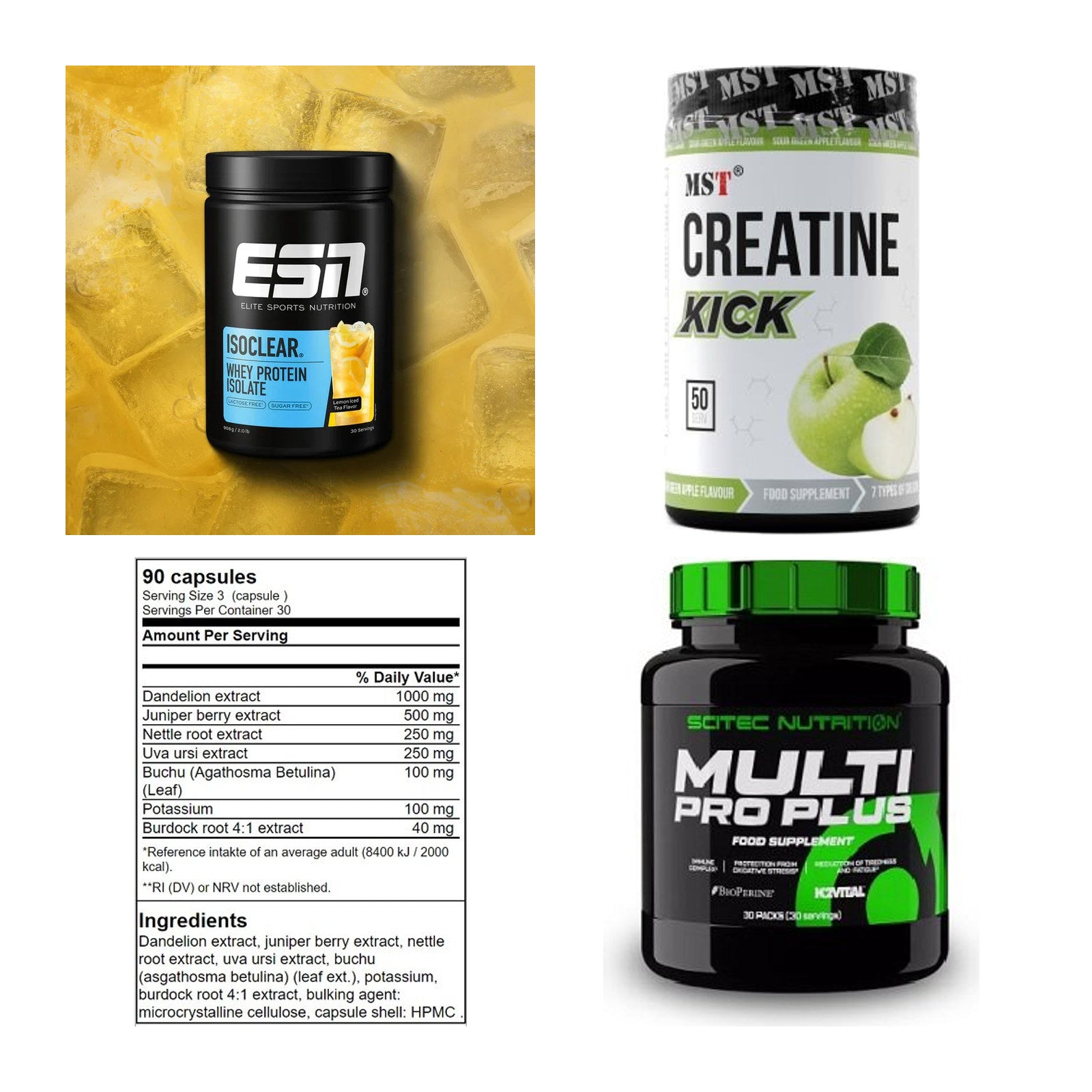 Wettkampfvorbereitung: ESN ISOCLEAR + MST Creatine + 2 weitere – alle enthaltenen Artikel