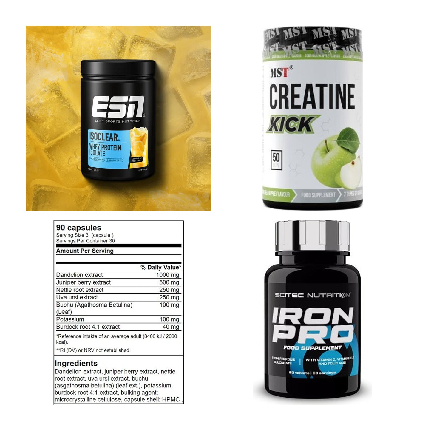 Wettkampfvorbereitung: ESN ISOCLEAR + MST Creatine + 2 weitere – alle enthaltenen Artikel