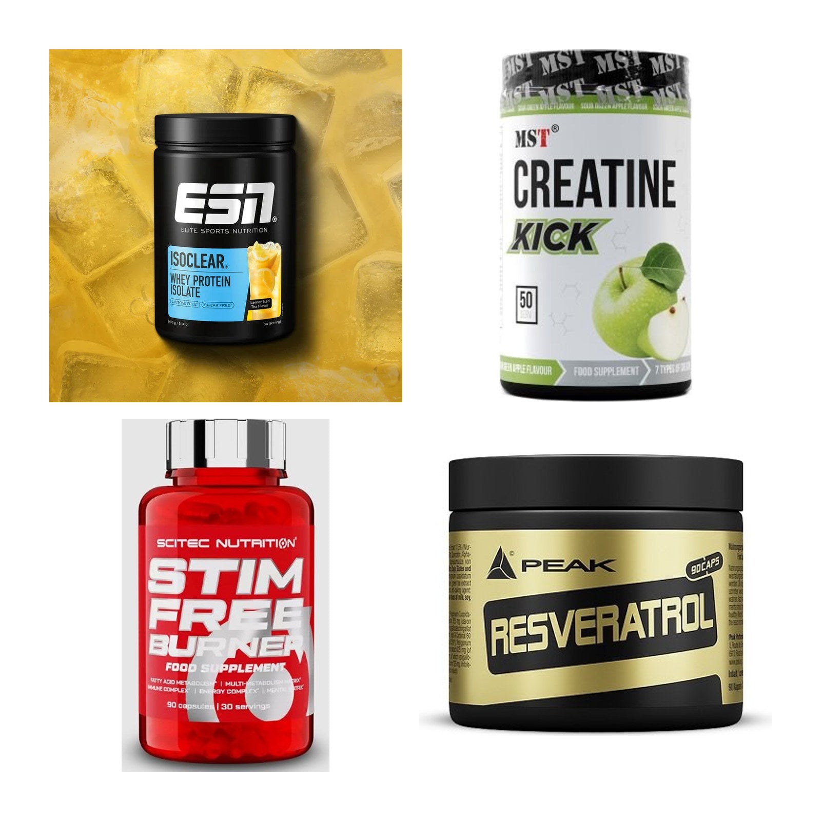 Wettkampfvorbereitung: ESN ISOCLEAR + MST Creatine + 2 weitere – alle enthaltenen Artikel