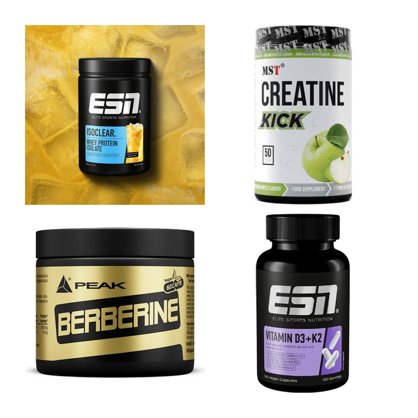 Wettkampfvorbereitung: ESN ISOCLEAR + MST Creatine + 2 weitere – alle enthaltenen Artikel