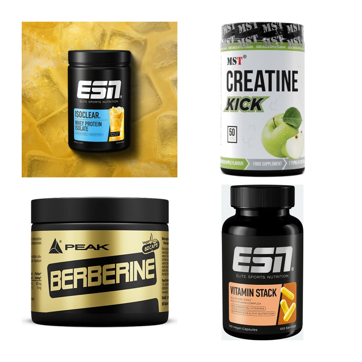 Wettkampfvorbereitung: ESN ISOCLEAR + MST Creatine + 2 weitere – alle enthaltenen Artikel