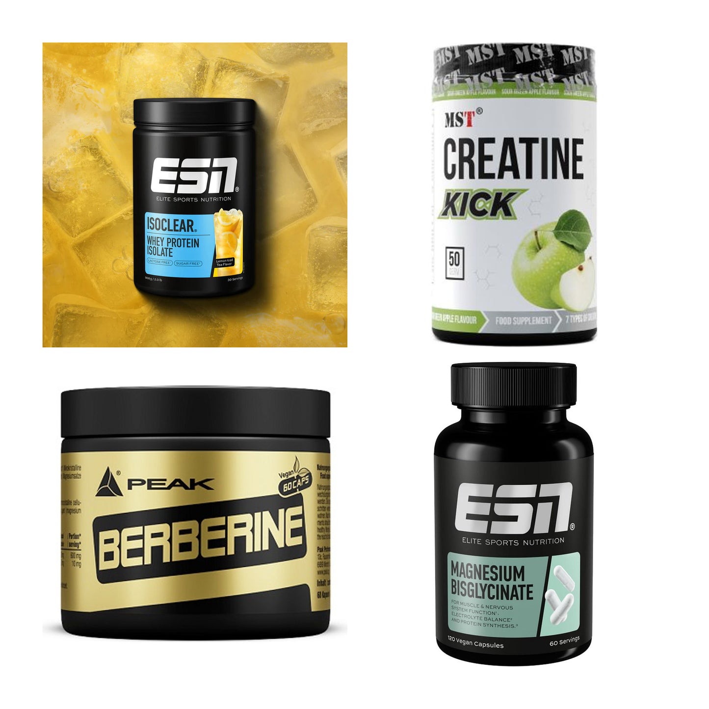 Wettkampfvorbereitung: ESN ISOCLEAR + MST Creatine + 2 weitere – alle enthaltenen Artikel