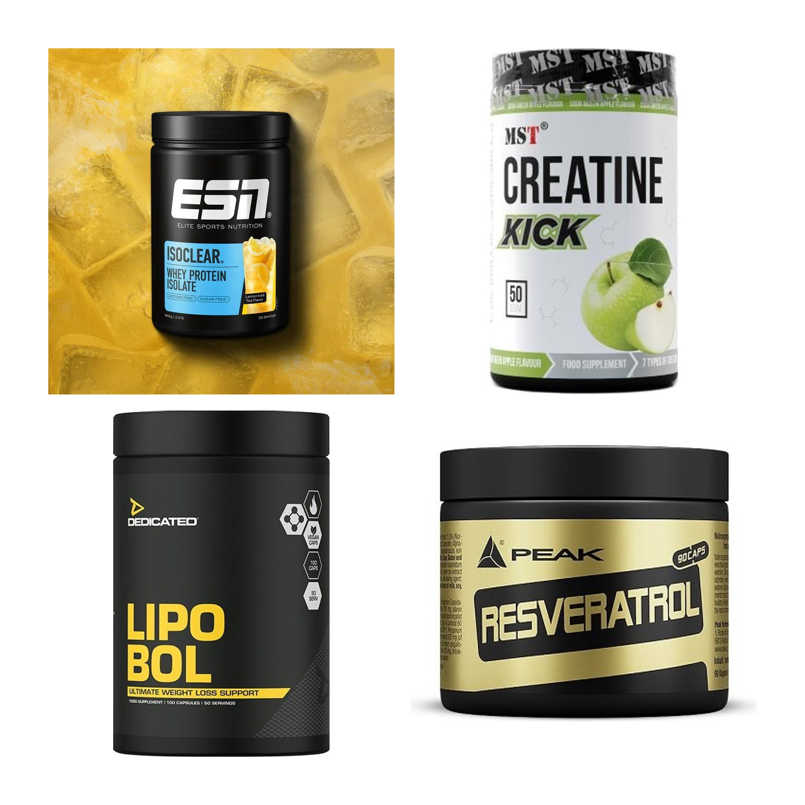 Wettkampfvorbereitung: ESN ISOCLEAR + MST Creatine + 2 weitere – alle enthaltenen Artikel