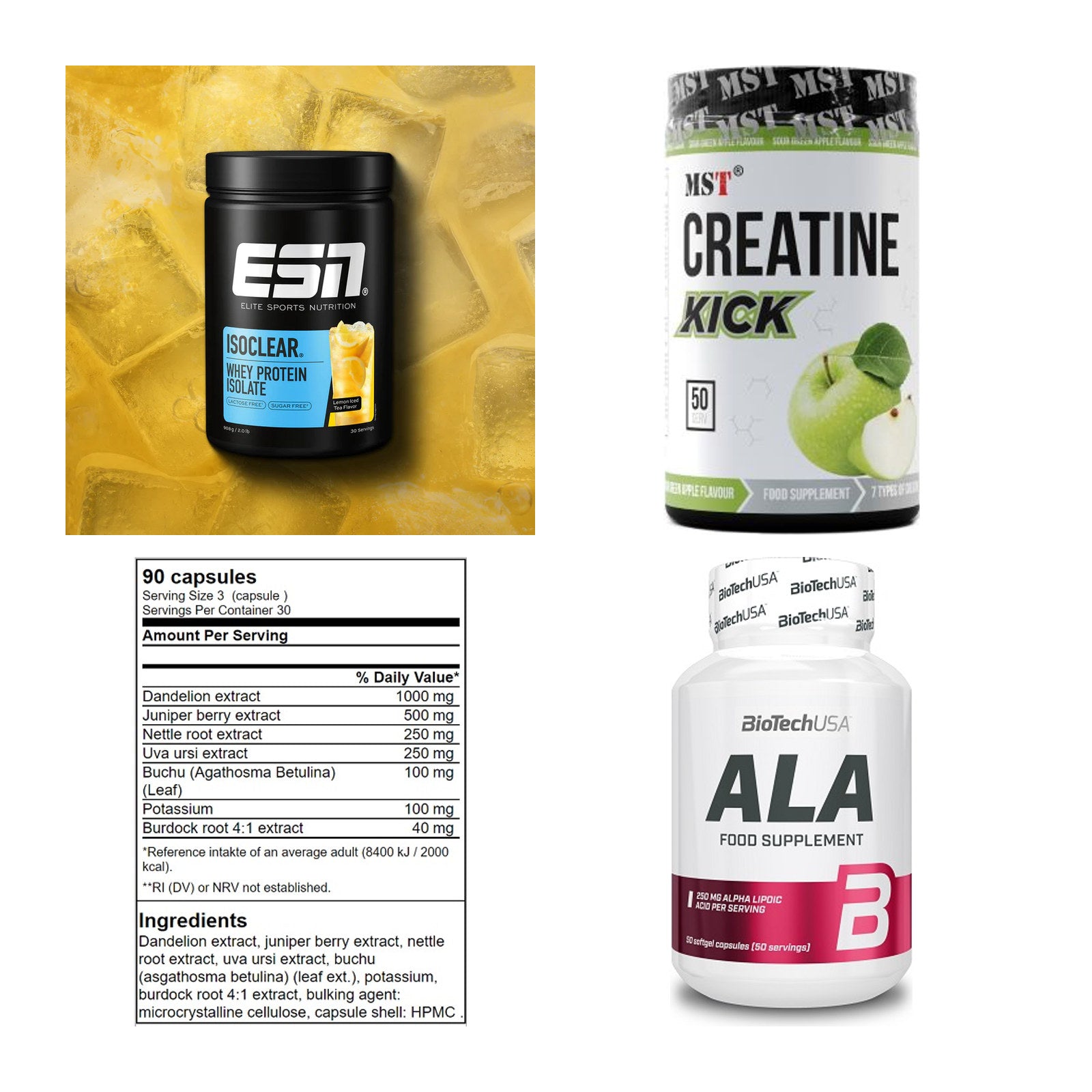 Wettkampfvorbereitung: ESN ISOCLEAR + MST Creatine + 2 weitere – alle enthaltenen Artikel