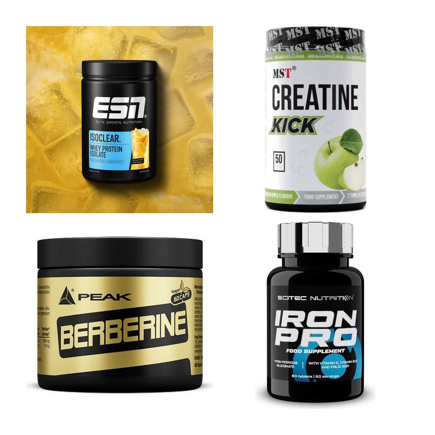 Wettkampfvorbereitung: ESN ISOCLEAR + MST Creatine + 2 weitere – alle enthaltenen Artikel