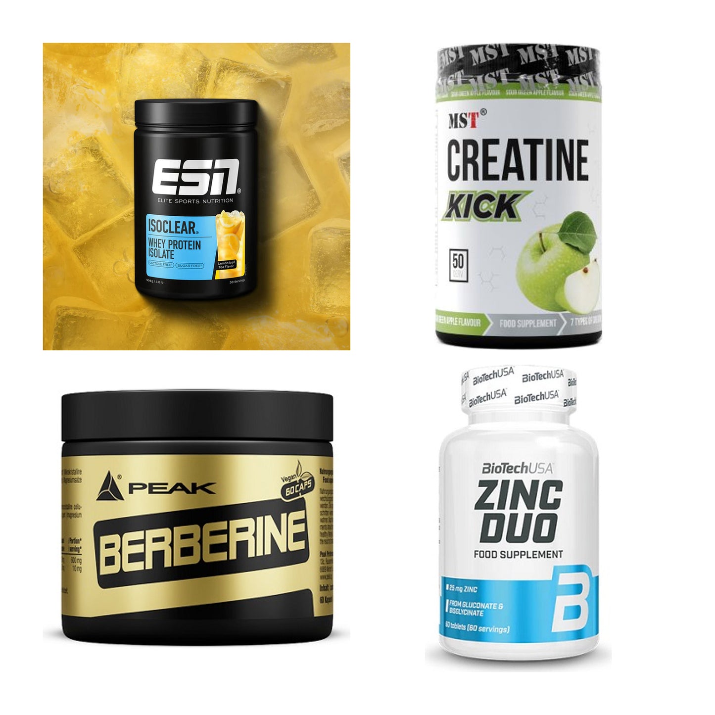 Wettkampfvorbereitung: ESN ISOCLEAR + MST Creatine + 2 weitere – alle enthaltenen Artikel