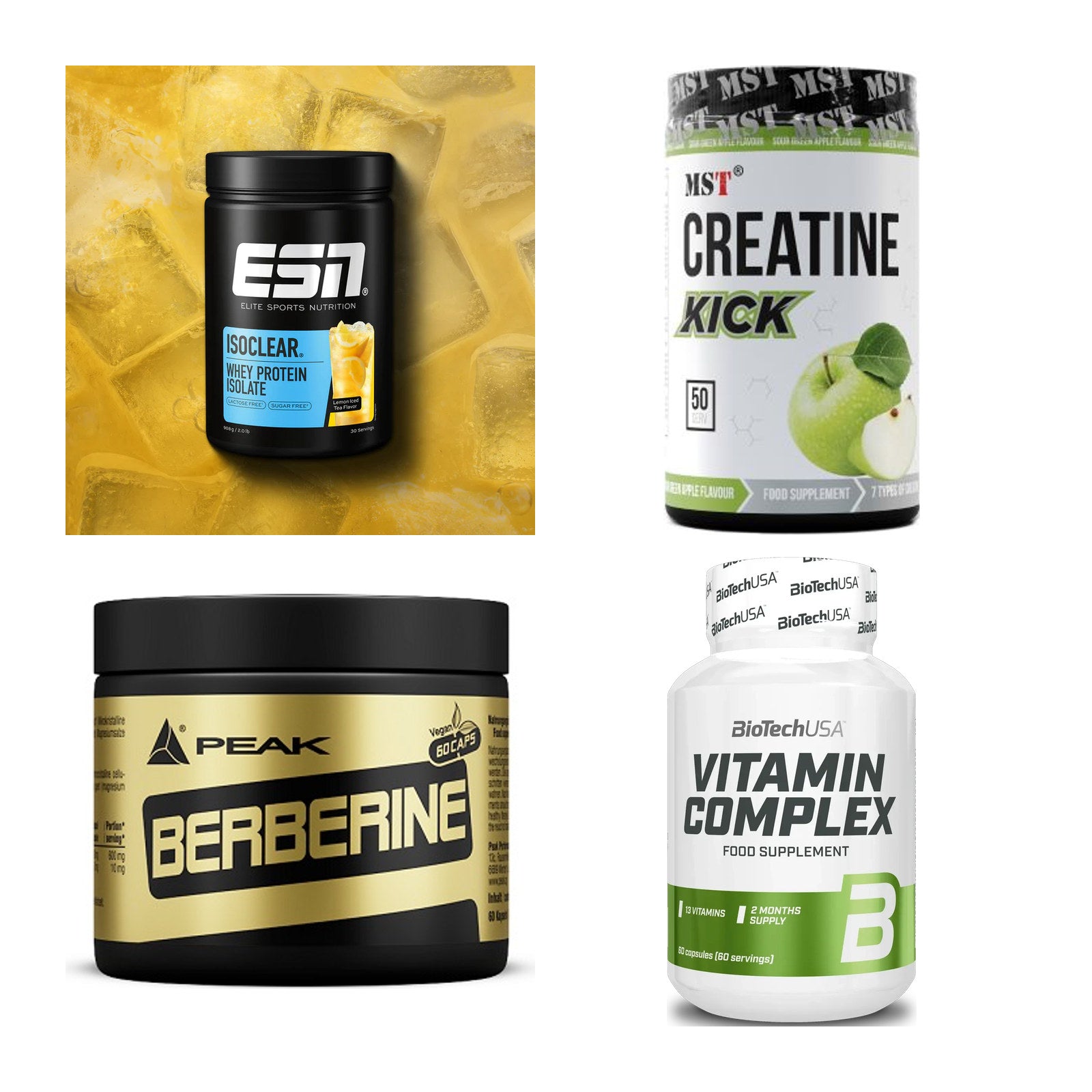 Wettkampfvorbereitung: ESN ISOCLEAR + MST Creatine + 2 weitere – alle enthaltenen Artikel