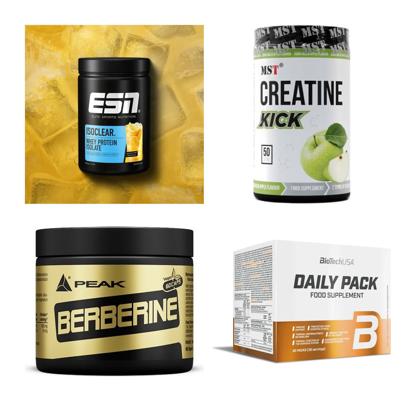 Wettkampfvorbereitung: ESN ISOCLEAR + MST Creatine + 2 weitere – alle enthaltenen Artikel