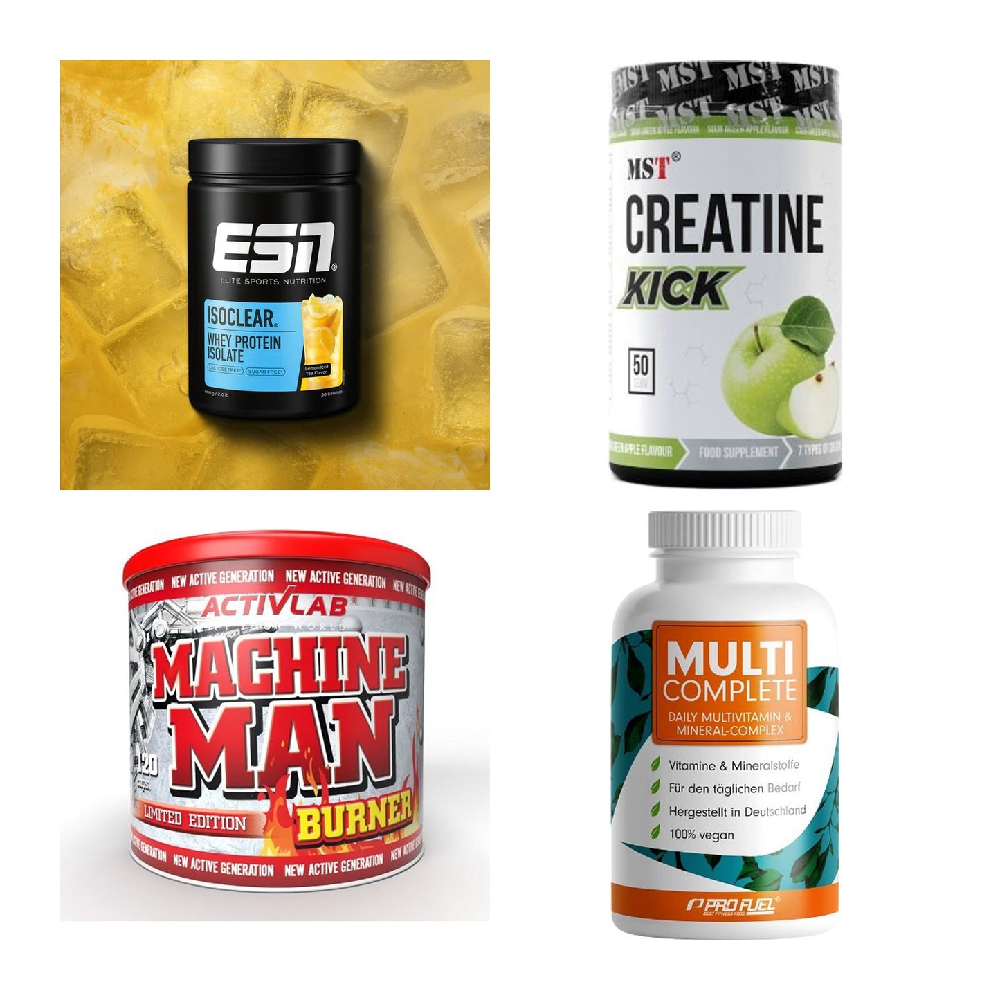 Wettkampfvorbereitung: ESN ISOCLEAR + MST Creatine + 2 weitere – alle enthaltenen Artikel
