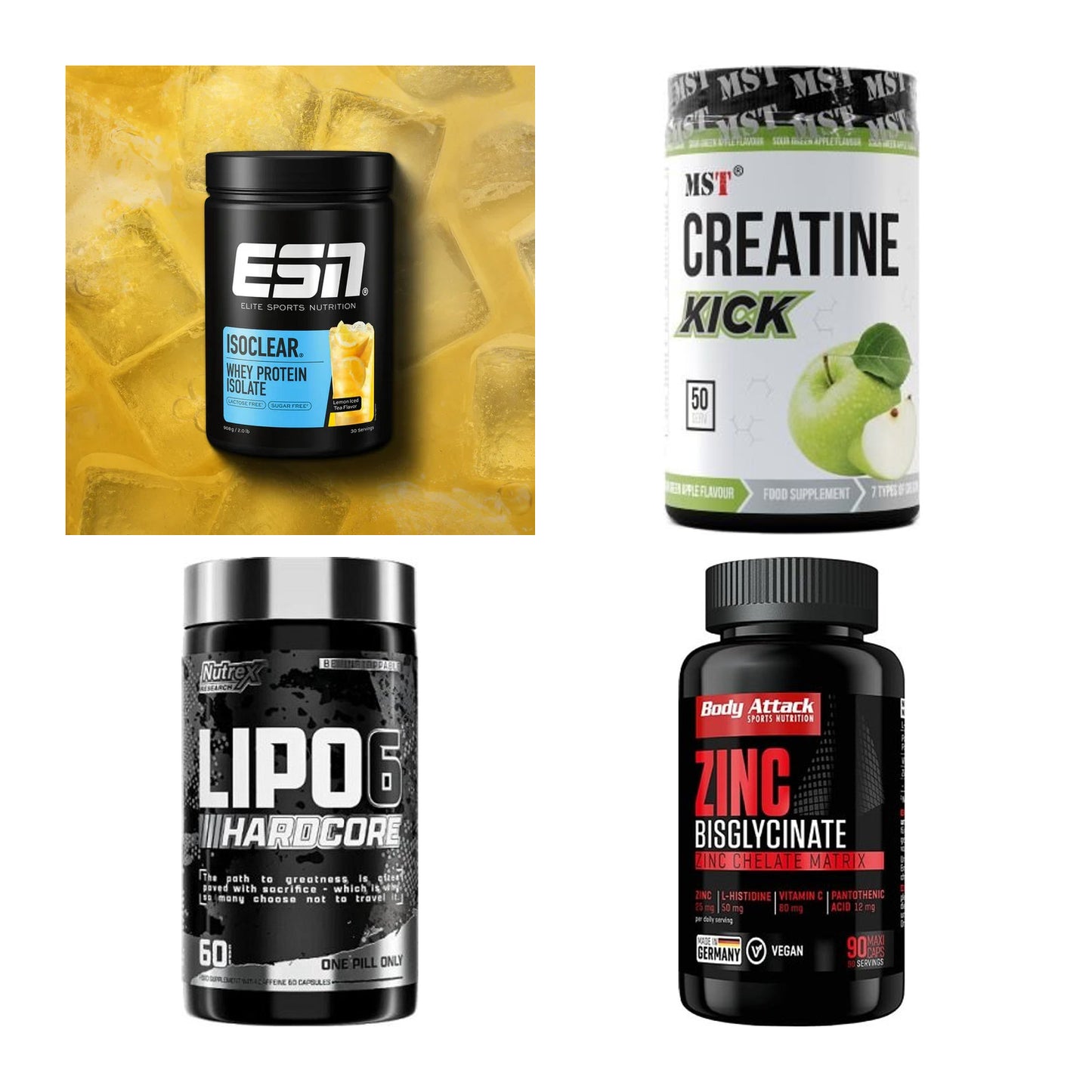 Wettkampfvorbereitung: ESN ISOCLEAR + MST Creatine + 2 weitere – alle enthaltenen Artikel