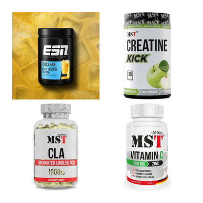 Wettkampfvorbereitung: ESN ISOCLEAR + MST Creatine + 2 weitere – alle enthaltenen Artikel