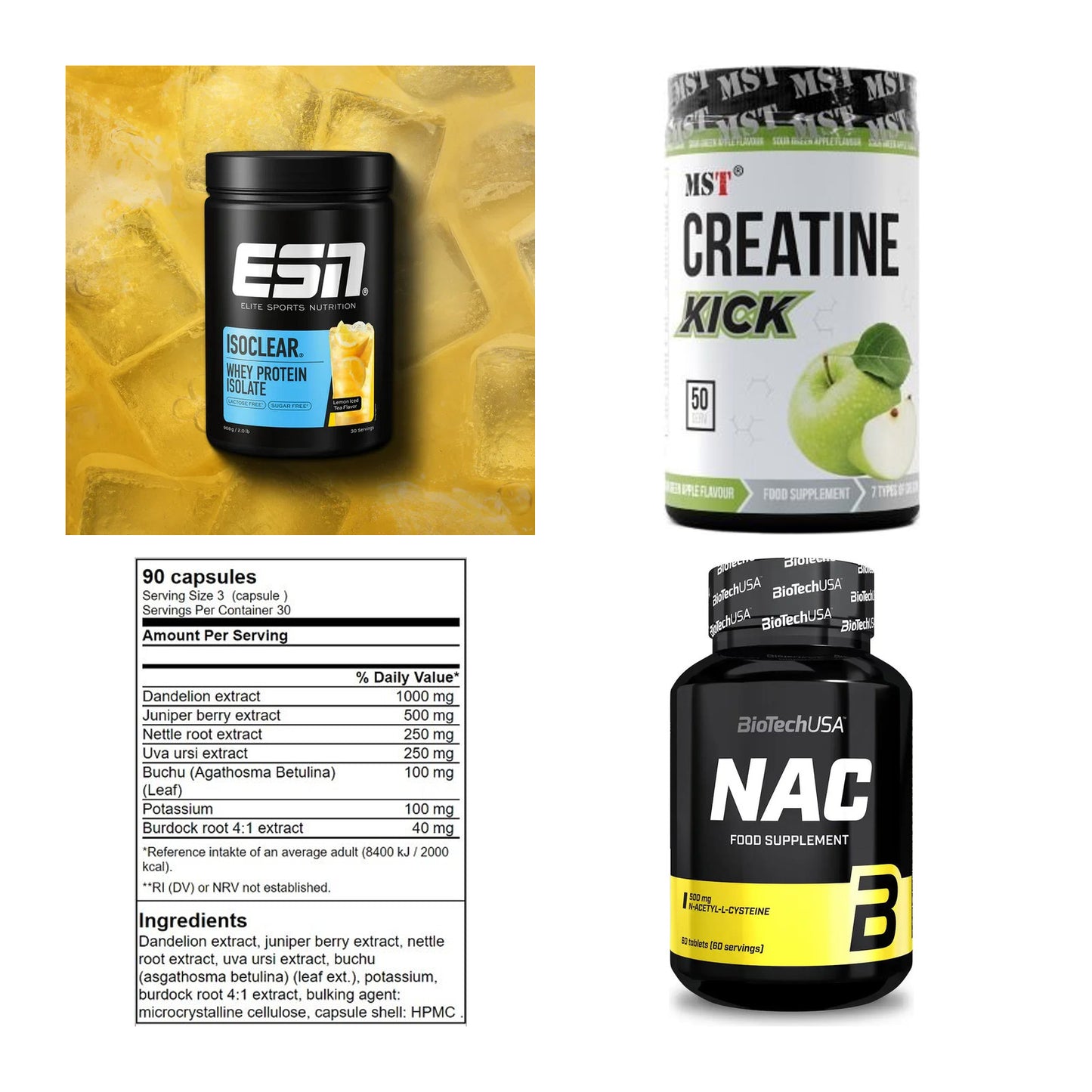 Wettkampfvorbereitung: ESN ISOCLEAR + MST Creatine + 2 weitere – alle enthaltenen Artikel