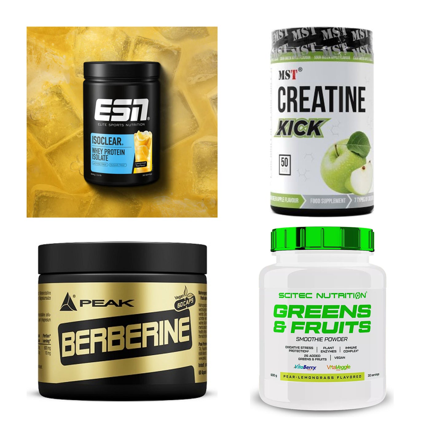 Wettkampfvorbereitung: ESN ISOCLEAR + MST Creatine + 2 weitere – alle enthaltenen Artikel