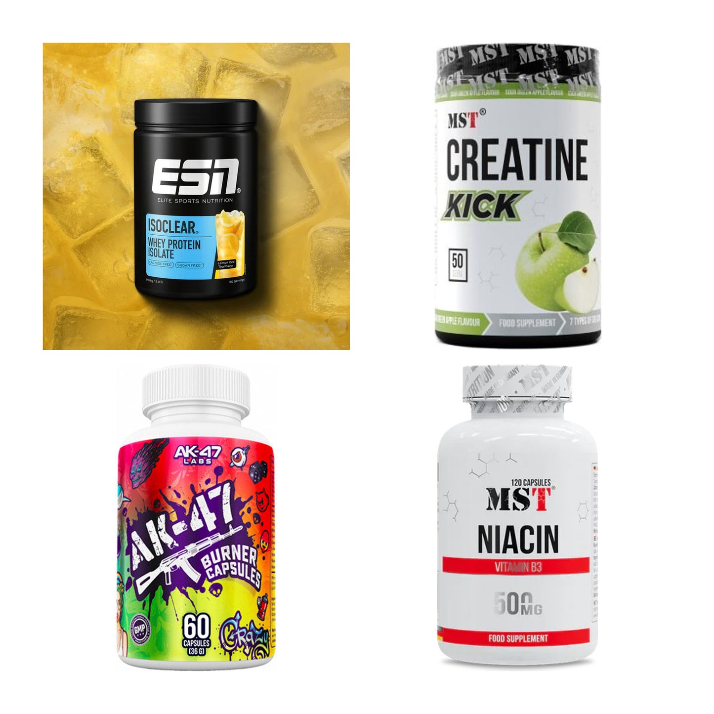 Wettkampfvorbereitung: ESN ISOCLEAR + MST Creatine + 2 weitere – alle enthaltenen Artikel