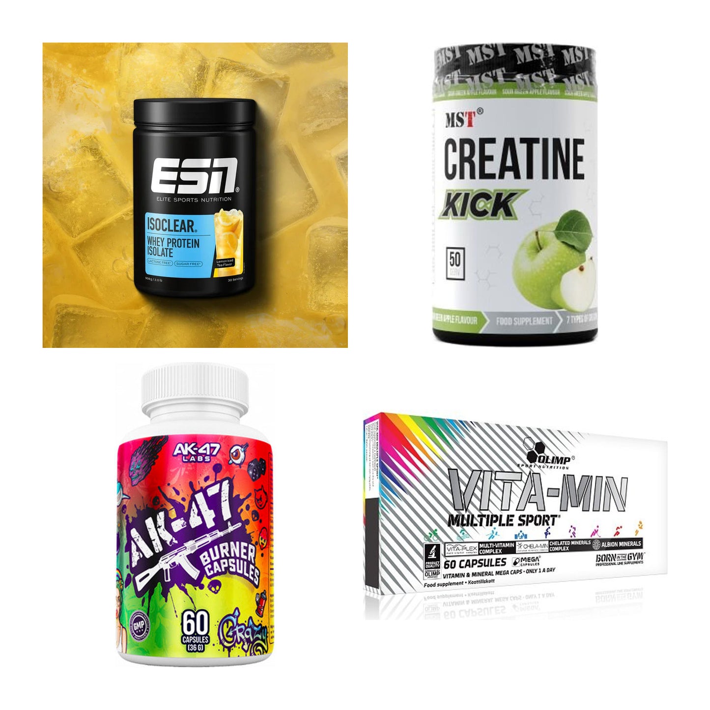 Wettkampfvorbereitung: ESN ISOCLEAR + MST Creatine + 2 weitere – alle enthaltenen Artikel