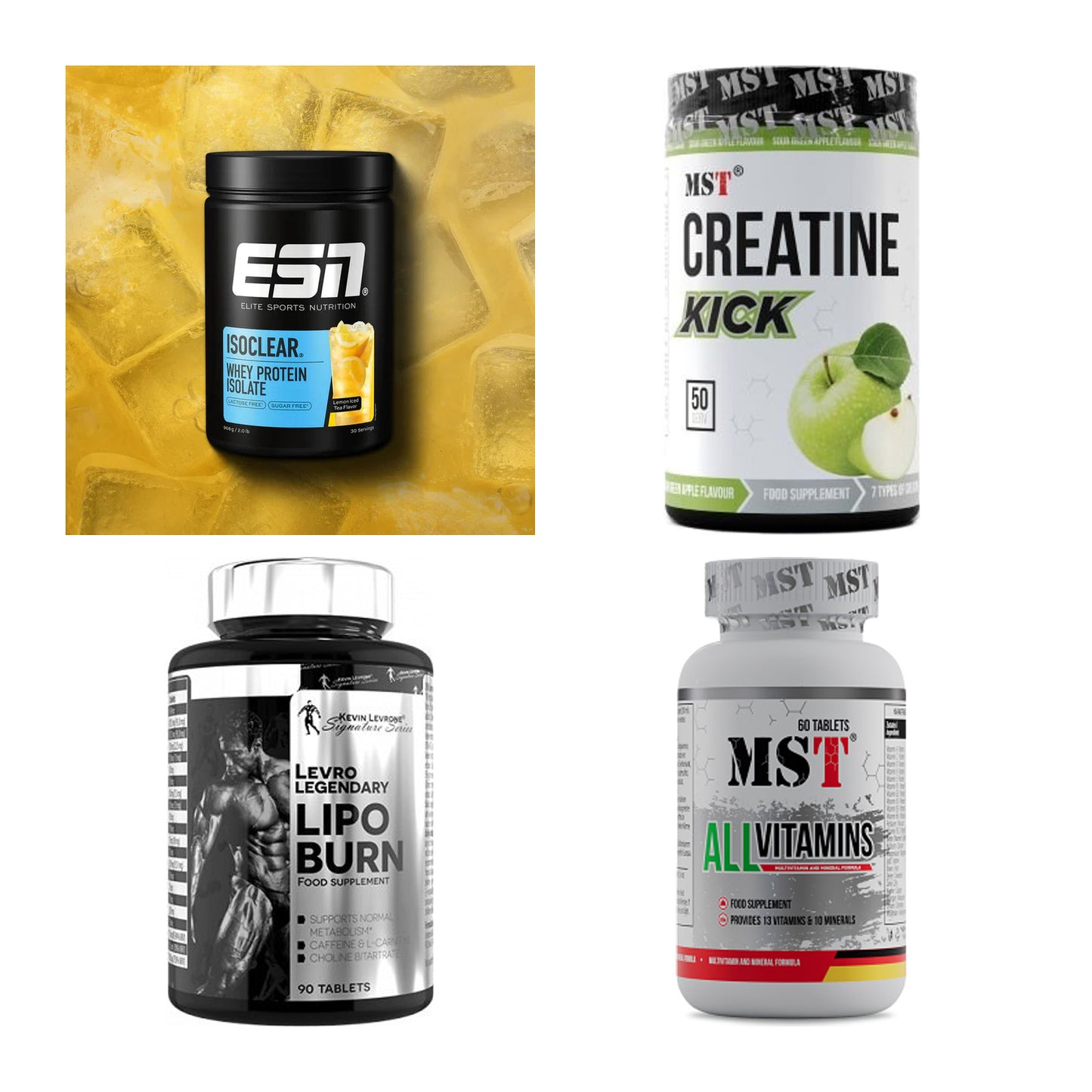 Wettkampfvorbereitung: ESN ISOCLEAR + MST Creatine + 2 weitere – alle enthaltenen Artikel