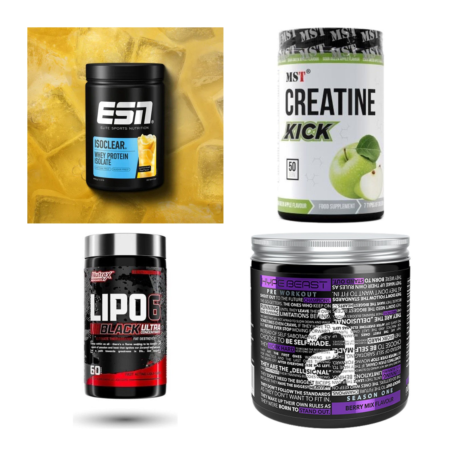 Wettkampfvorbereitung: ESN ISOCLEAR + MST Creatine + 2 weitere – alle enthaltenen Artikel