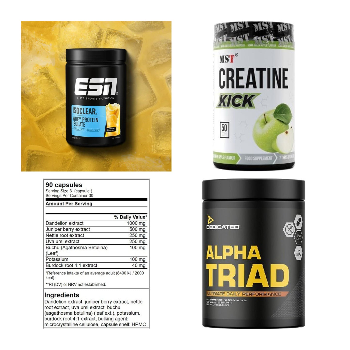 Wettkampfvorbereitung: ESN ISOCLEAR + MST Creatine + 2 weitere – alle enthaltenen Artikel