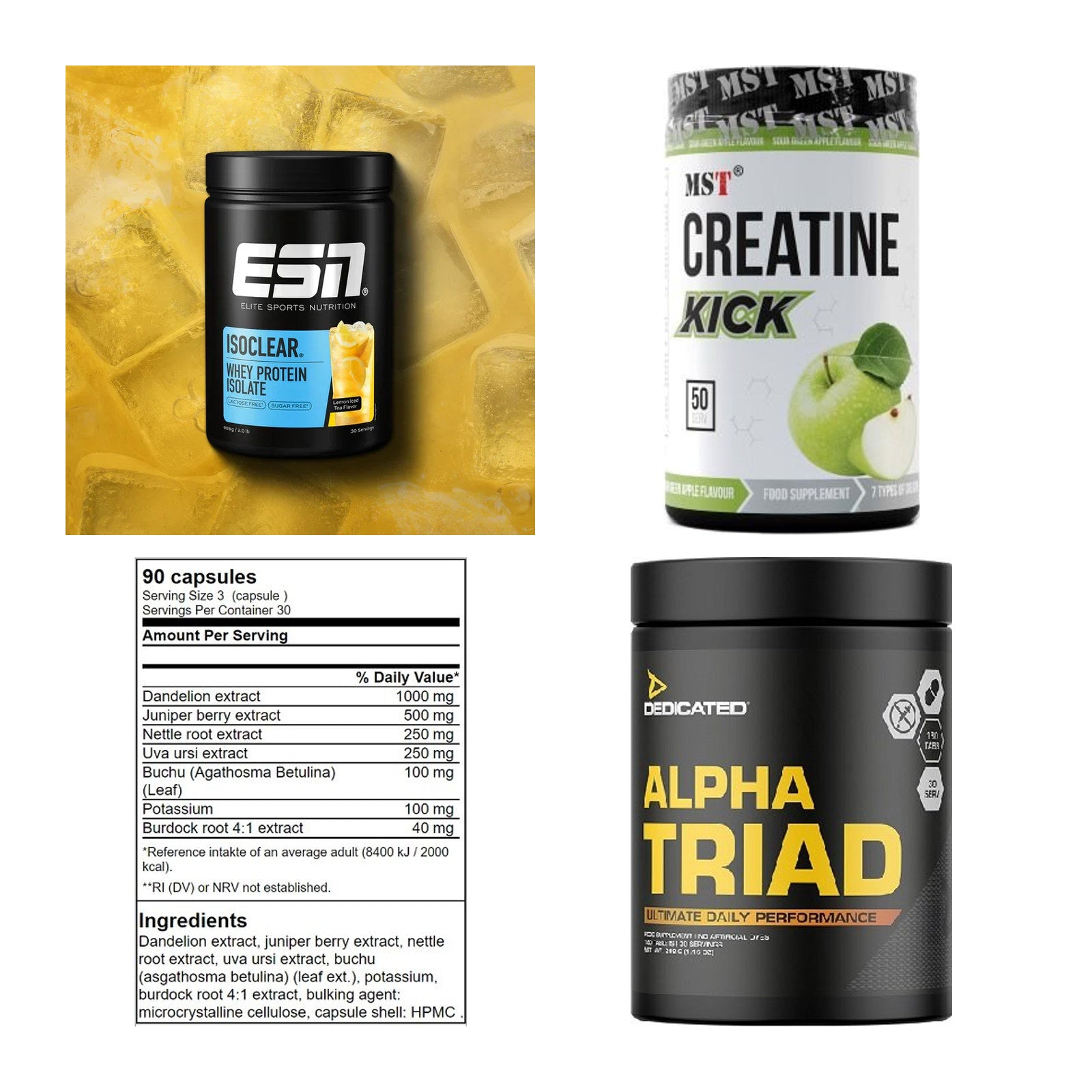 Wettkampfvorbereitung: ESN ISOCLEAR + MST Creatine + 2 weitere – alle enthaltenen Artikel