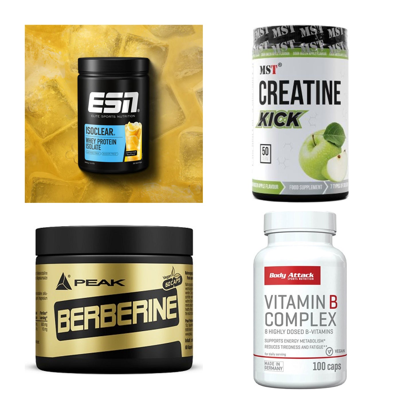 Wettkampfvorbereitung: ESN ISOCLEAR + MST Creatine + 2 weitere – alle enthaltenen Artikel