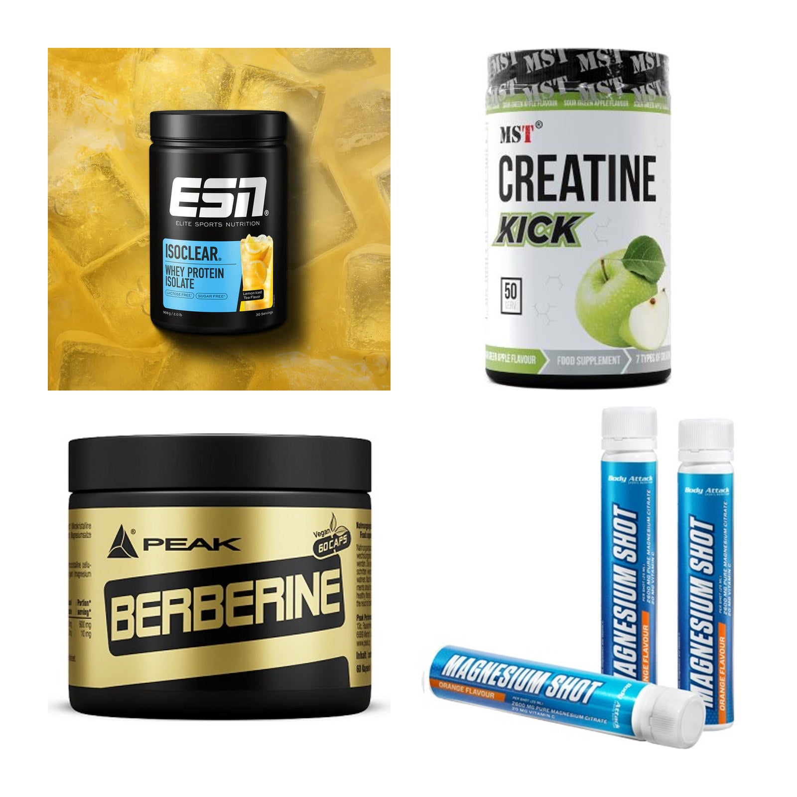 Wettkampfvorbereitung: ESN ISOCLEAR + MST Creatine + 2 weitere – alle enthaltenen Artikel