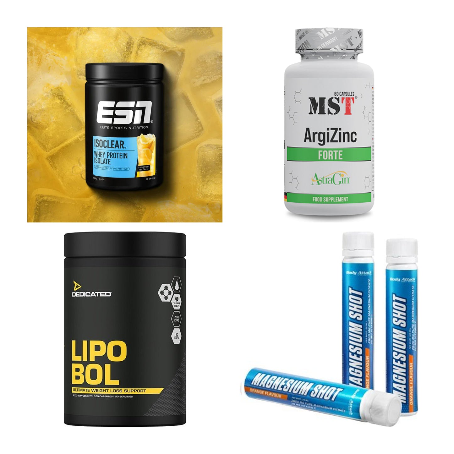 Wettkampfvorbereitung: ESN ISOCLEAR + MST ArgiZinc + 2 weitere – alle enthaltenen Artikel