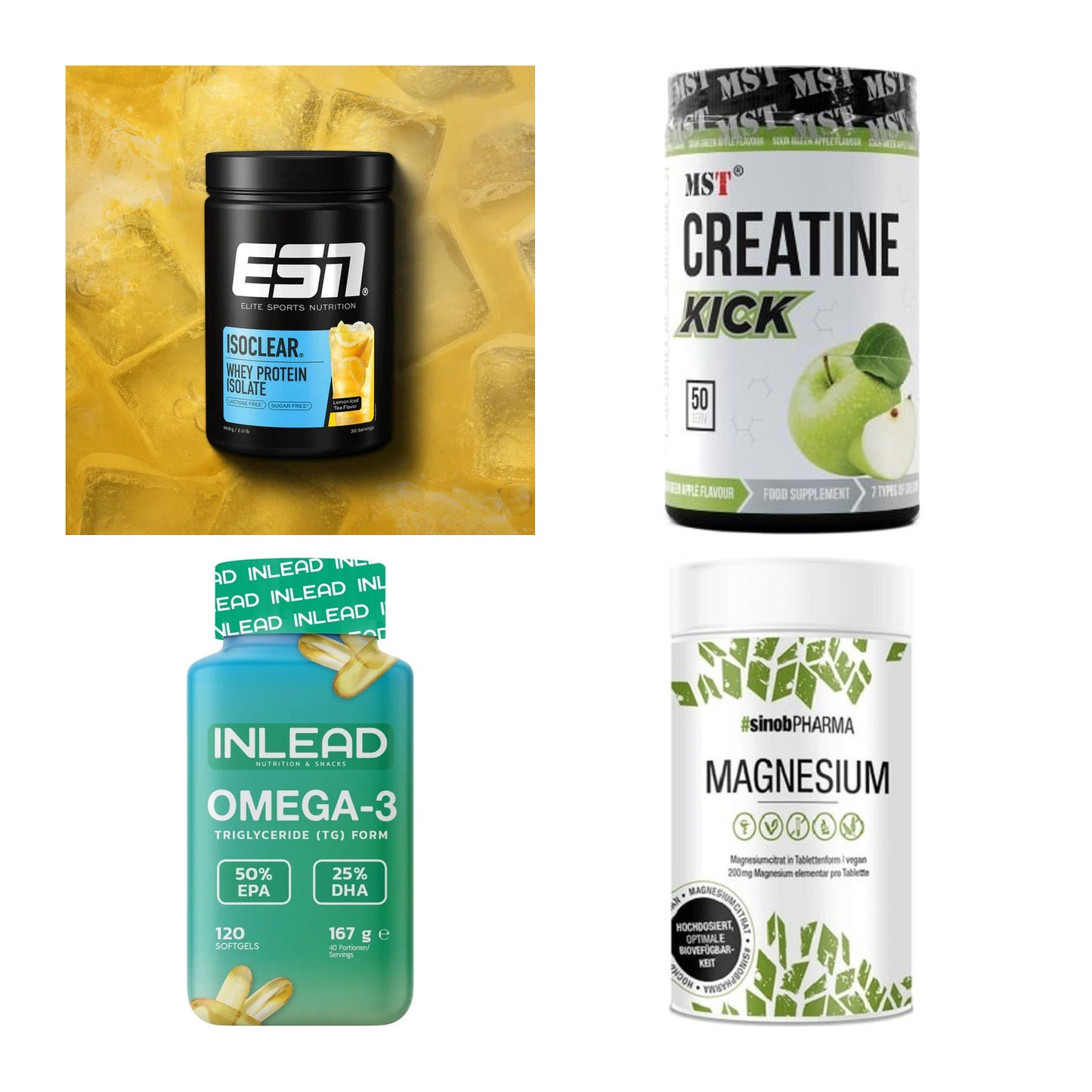 Wettkampfvorbereitung: ESN ISOCLEAR + MST Creatine + 2 weitere – alle enthaltenen Artikel