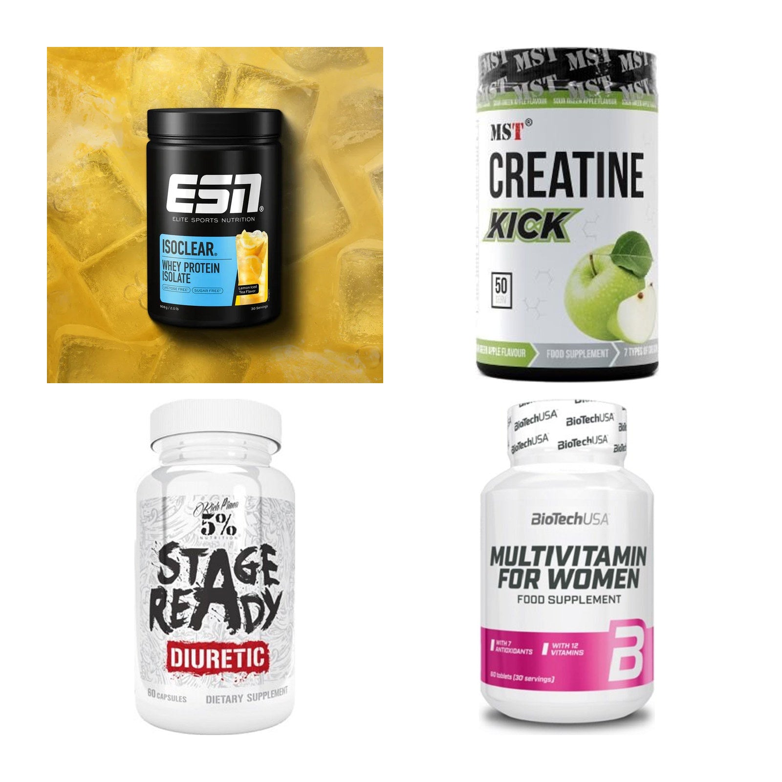 Wettkampfvorbereitung: ESN ISOCLEAR + MST Creatine + 2 weitere – alle enthaltenen Artikel