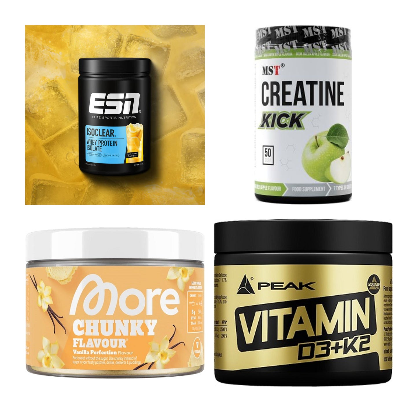 Wettkampfvorbereitung: ESN ISOCLEAR + MST Creatine + 2 weitere – alle enthaltenen Artikel