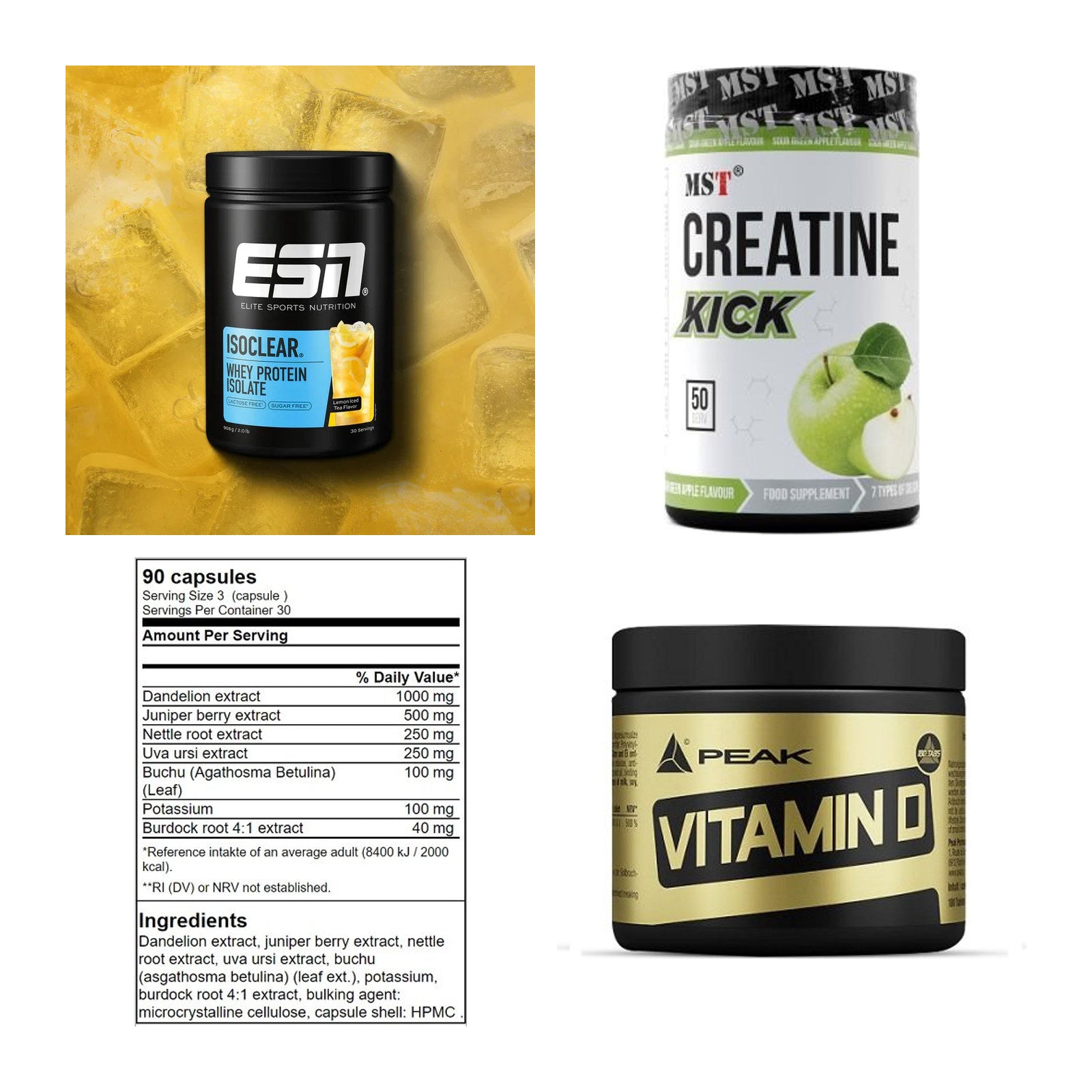 Wettkampfvorbereitung: ESN ISOCLEAR + MST Creatine + 2 weitere – alle enthaltenen Artikel