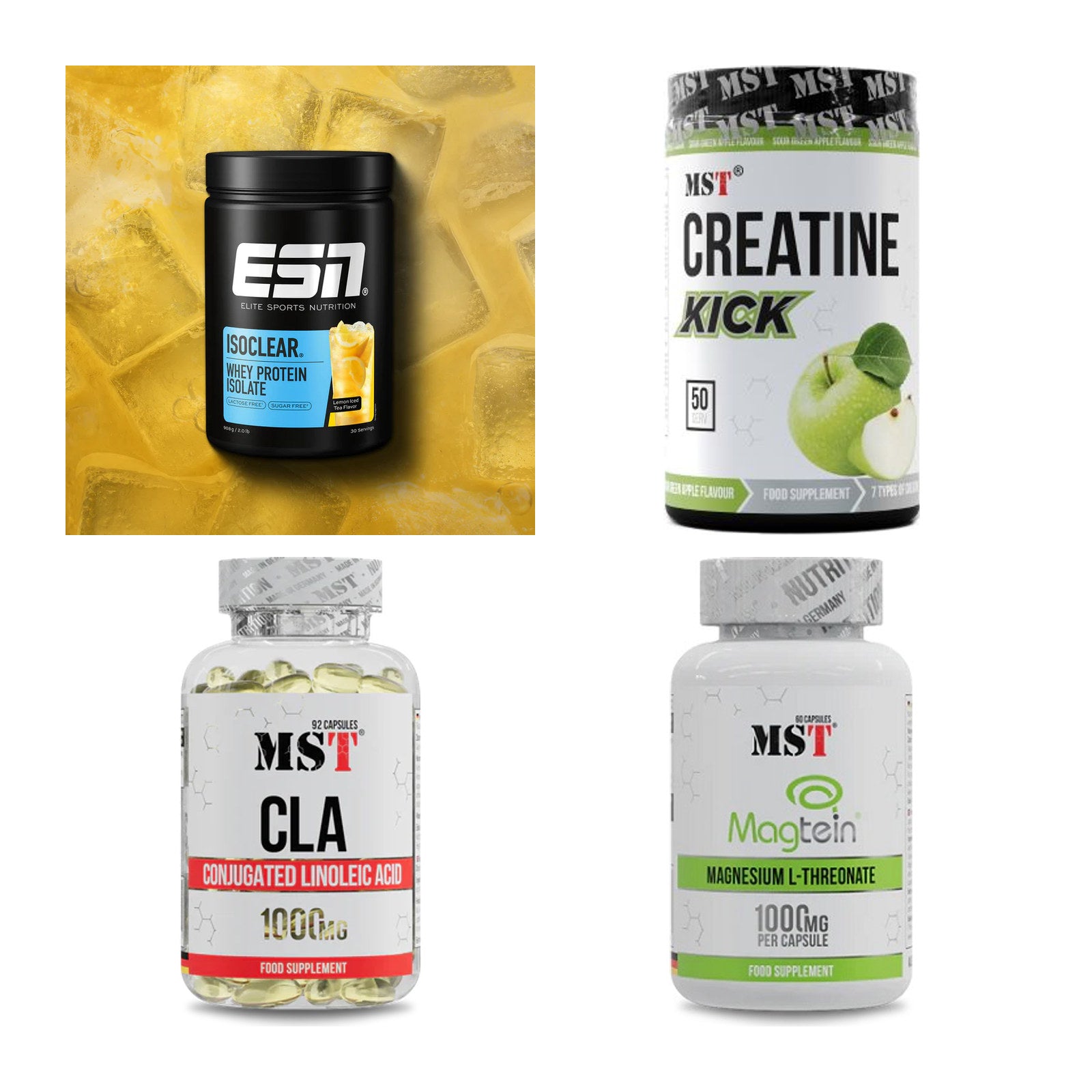 Wettkampfvorbereitung: ESN ISOCLEAR + MST Creatine + 2 weitere – alle enthaltenen Artikel