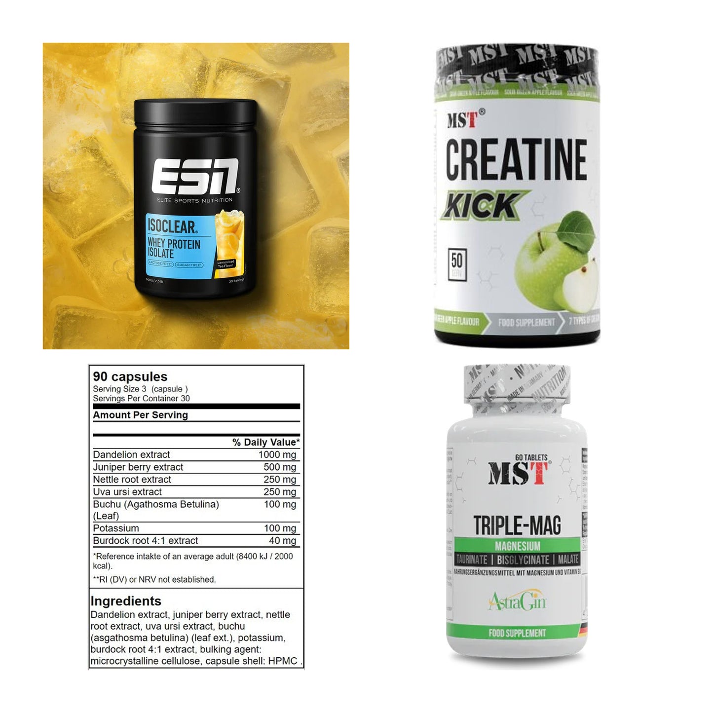 Wettkampfvorbereitung: ESN ISOCLEAR + MST Creatine + 2 weitere – alle enthaltenen Artikel