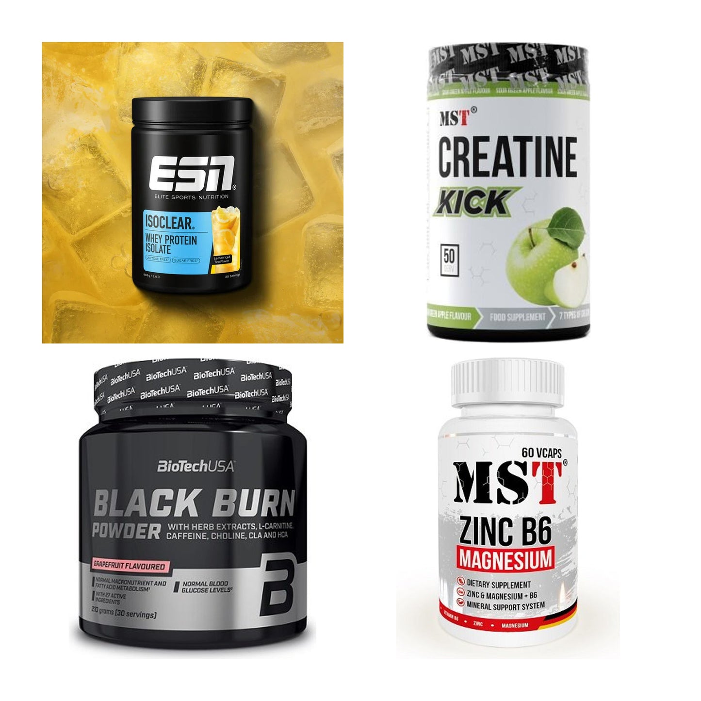 Wettkampfvorbereitung: ESN ISOCLEAR + MST Creatine + 2 weitere – alle enthaltenen Artikel