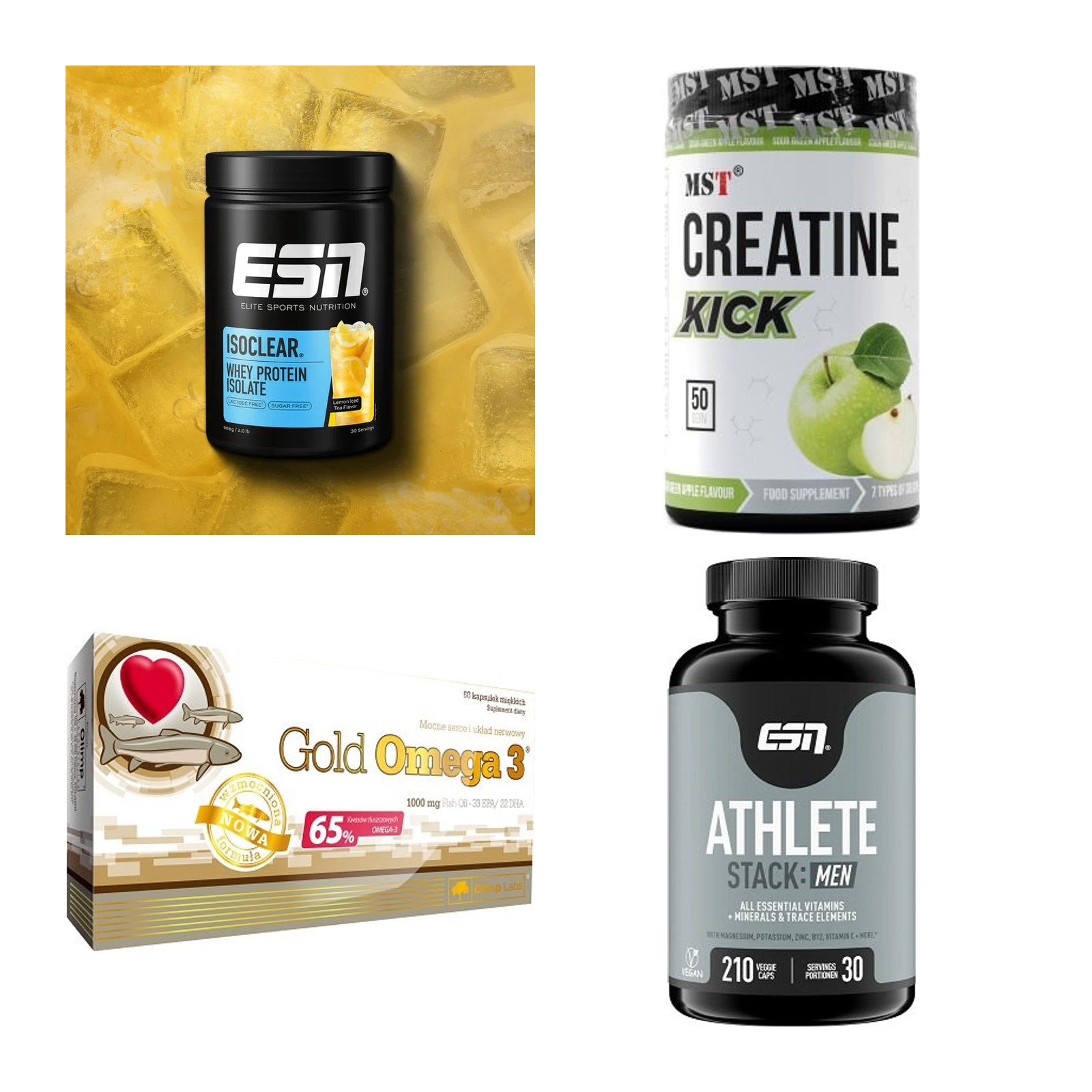 Wettkampfvorbereitung: ESN ISOCLEAR + MST Creatine + 2 weitere – alle enthaltenen Artikel
