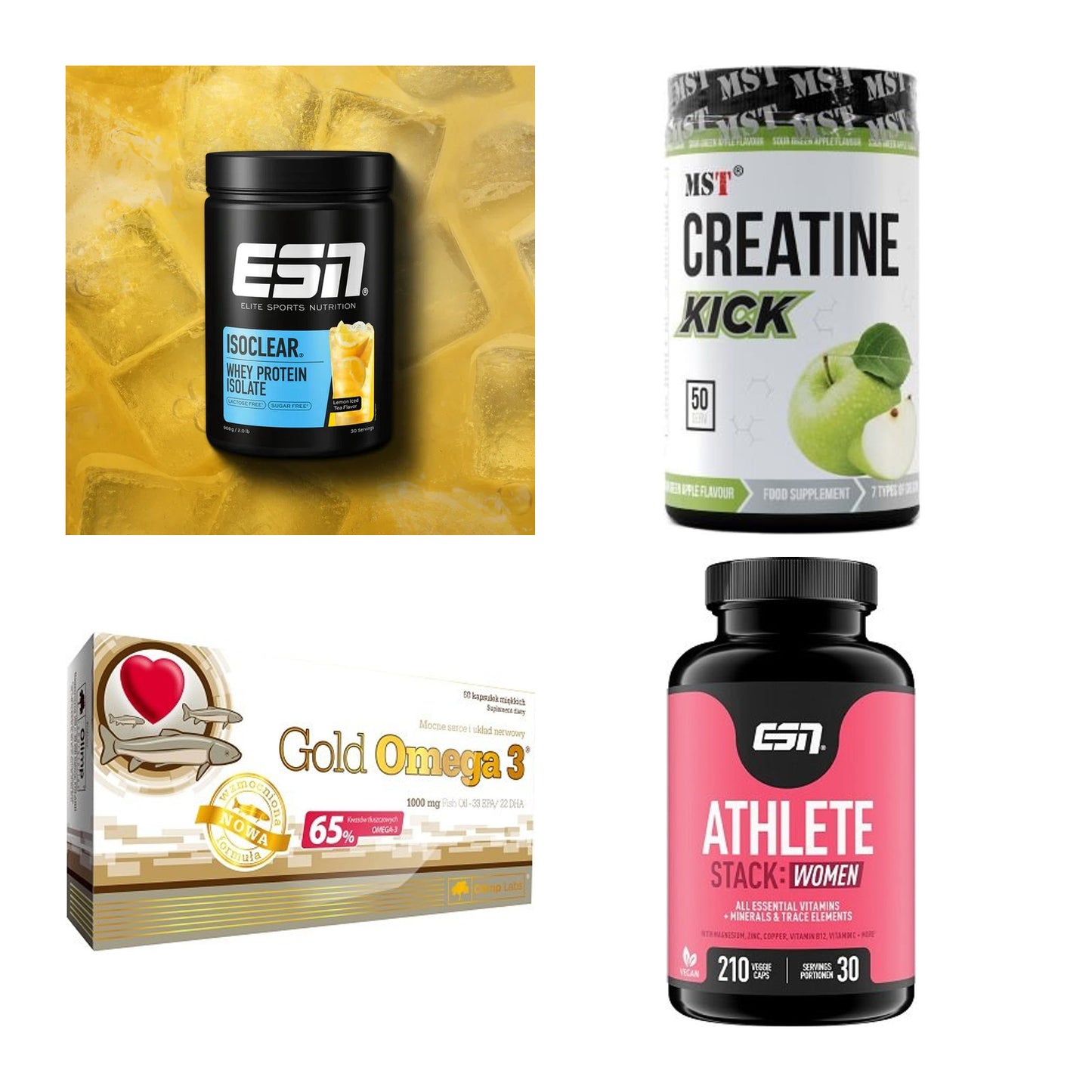 Wettkampfvorbereitung: ESN ISOCLEAR + MST Creatine + 2 weitere – alle enthaltenen Artikel