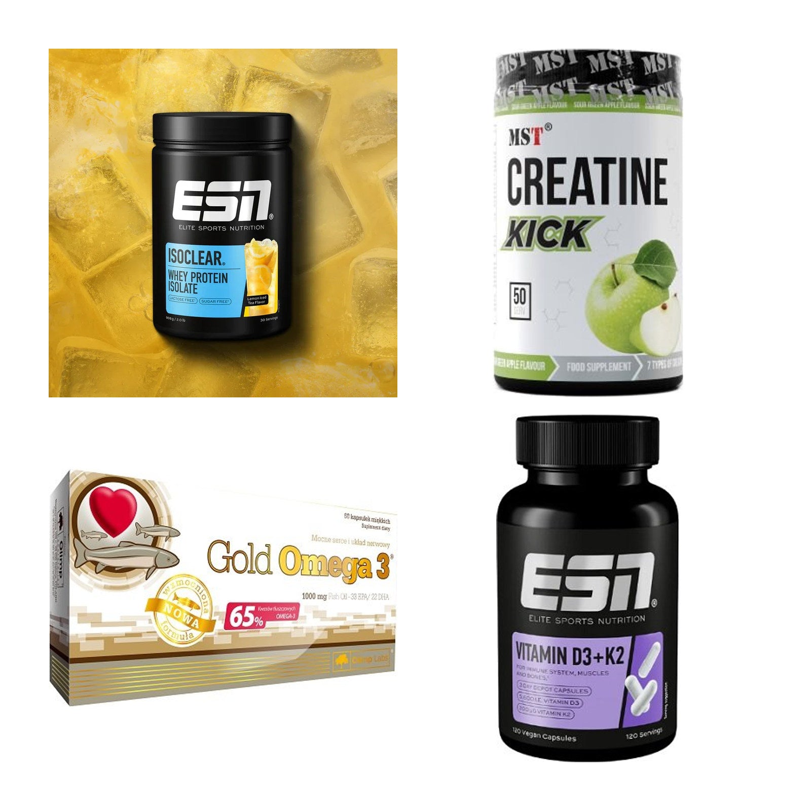 Wettkampfvorbereitung: ESN ISOCLEAR + MST Creatine + 2 weitere – alle enthaltenen Artikel